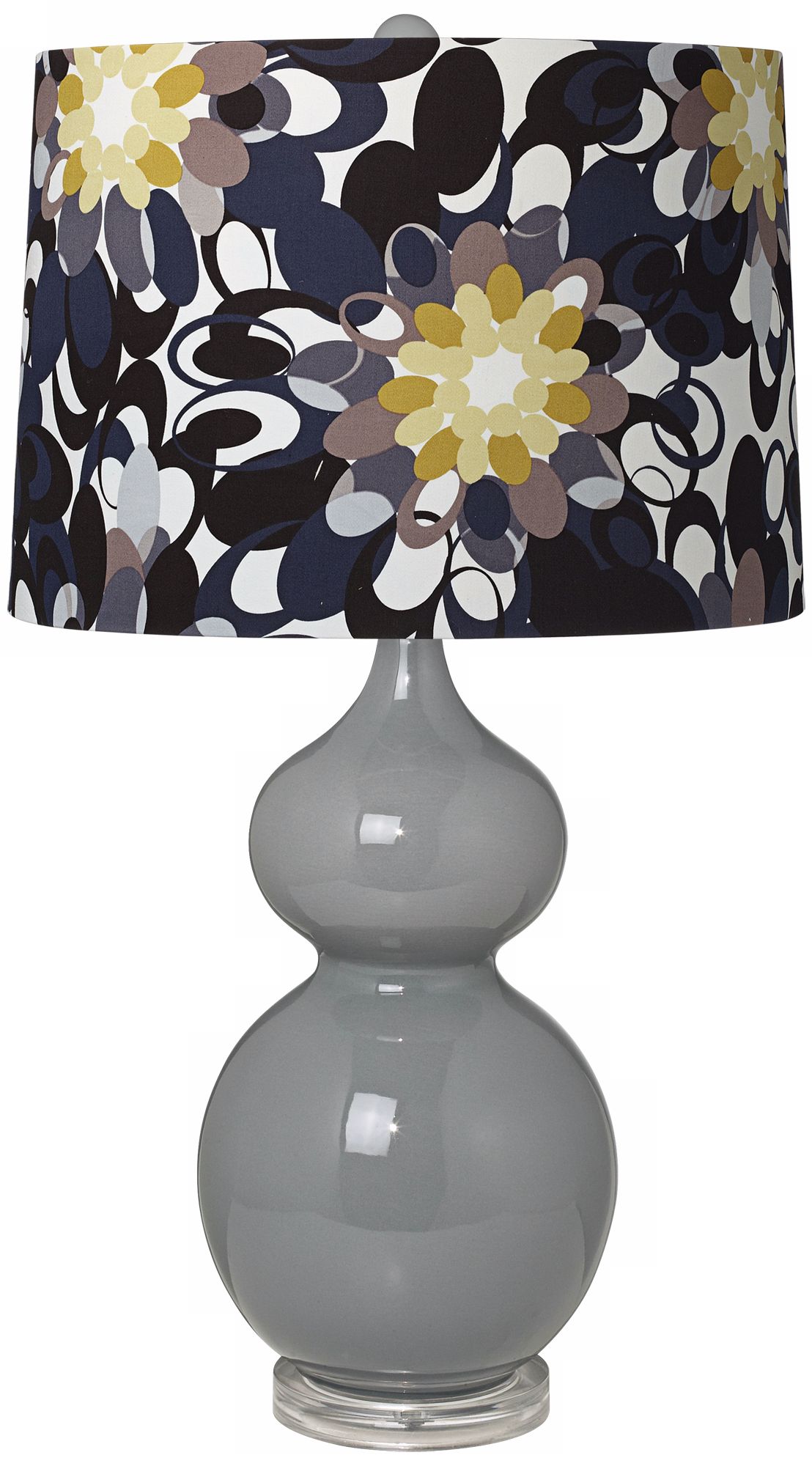 Black and Olive Shade Double Gourd Slate Grey Ceramic Table Lamp