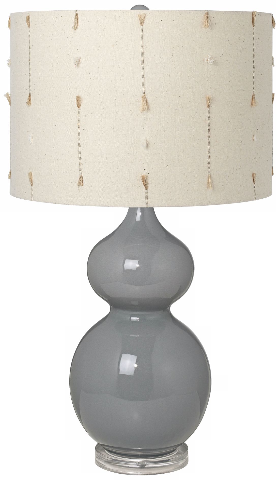 Creme with Slubs Shade Double Gourd Slate Grey Ceramic Table Lamp