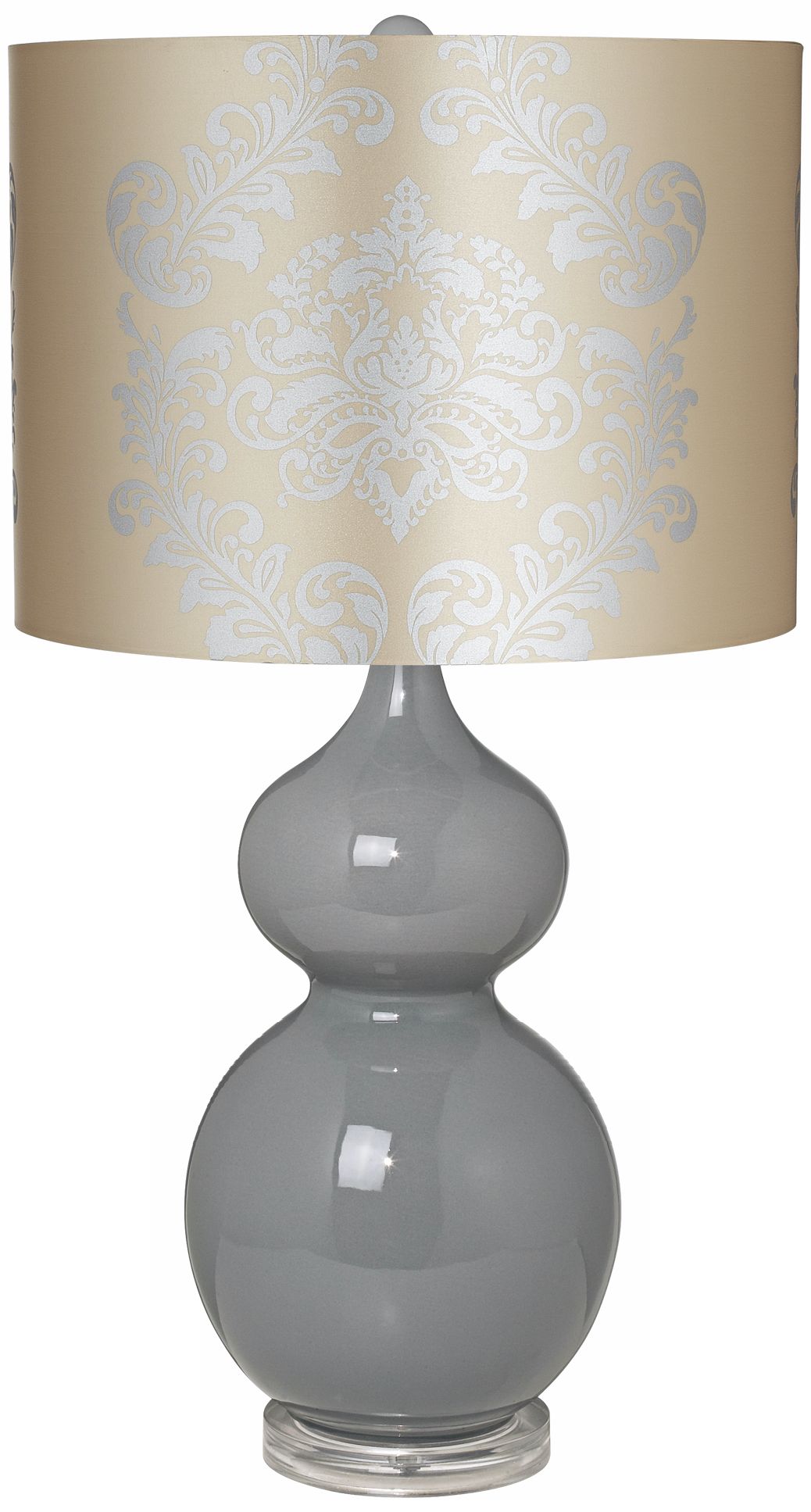 Silver Graphic Shade Double Gourd Slate Grey Ceramic Table Lamp