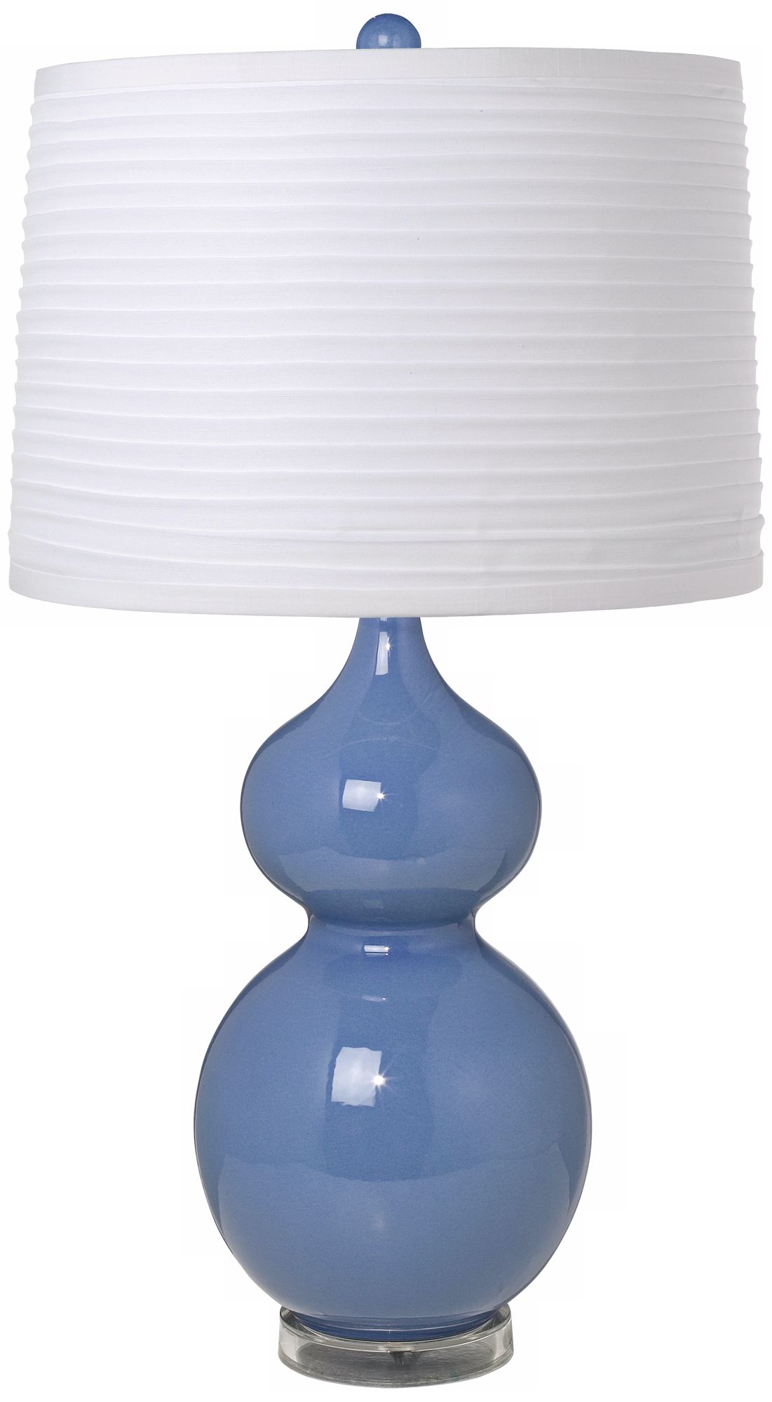 White Pleated Shade Double Gourd Slate Blue Ceramic Table Lamp