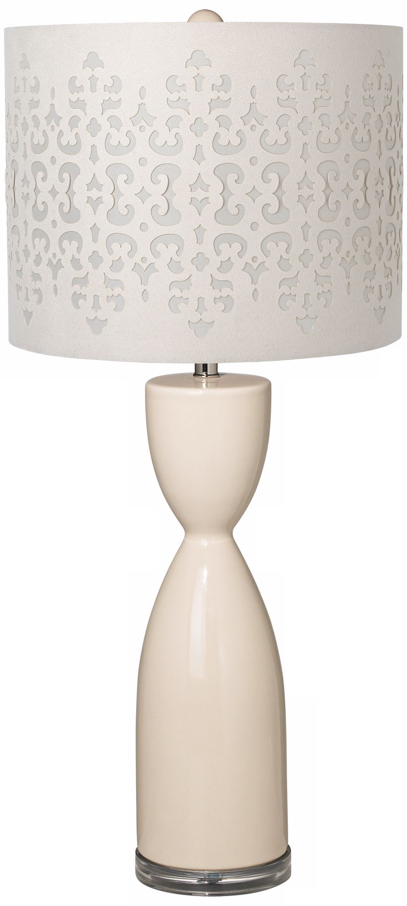 Ivory Laser Cut Shade Hourglass Ceramic Eggshell Table Lamp
