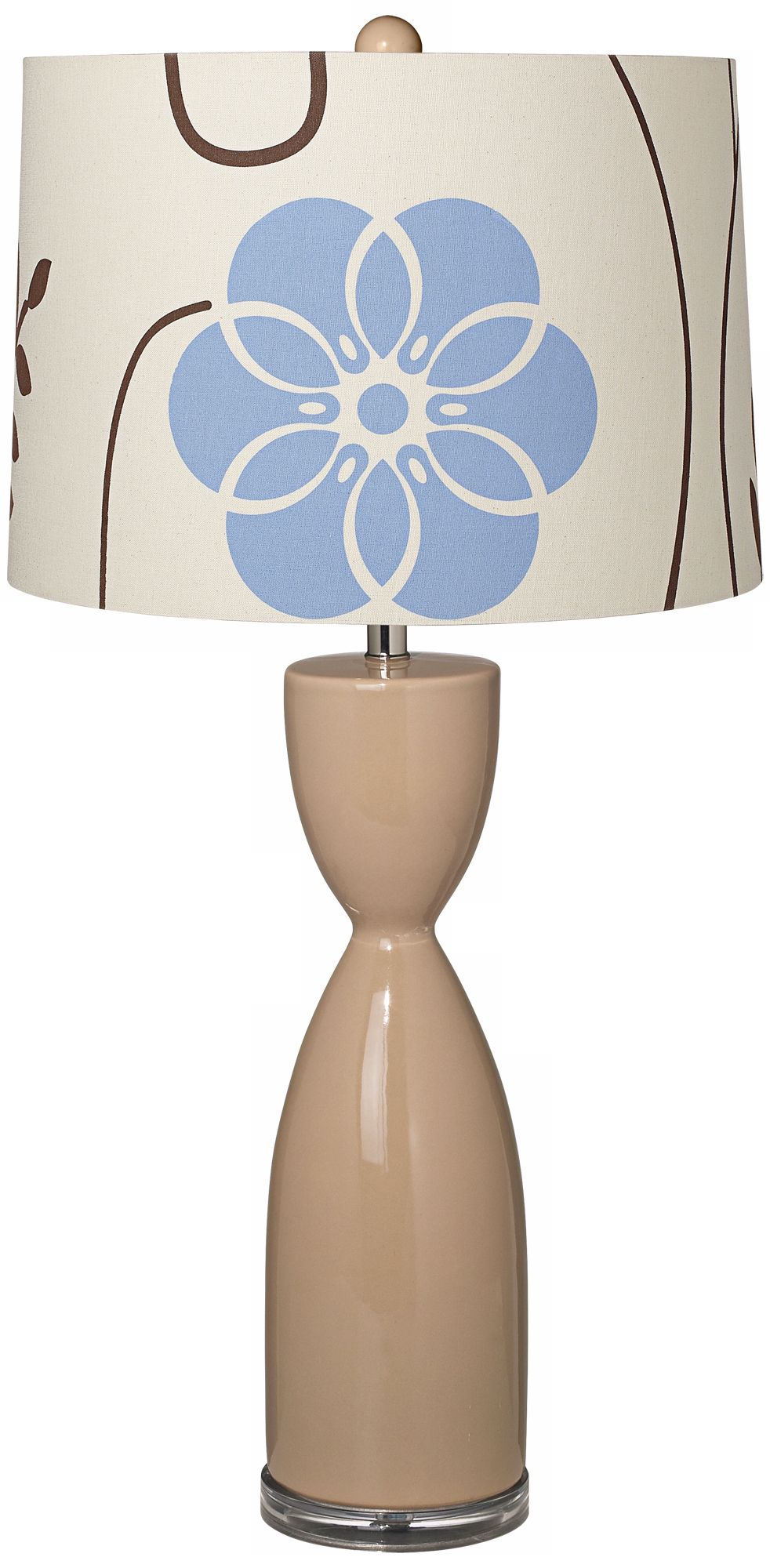 Blue Floral Shade Sand Ceramic Hourglass Table Lamp