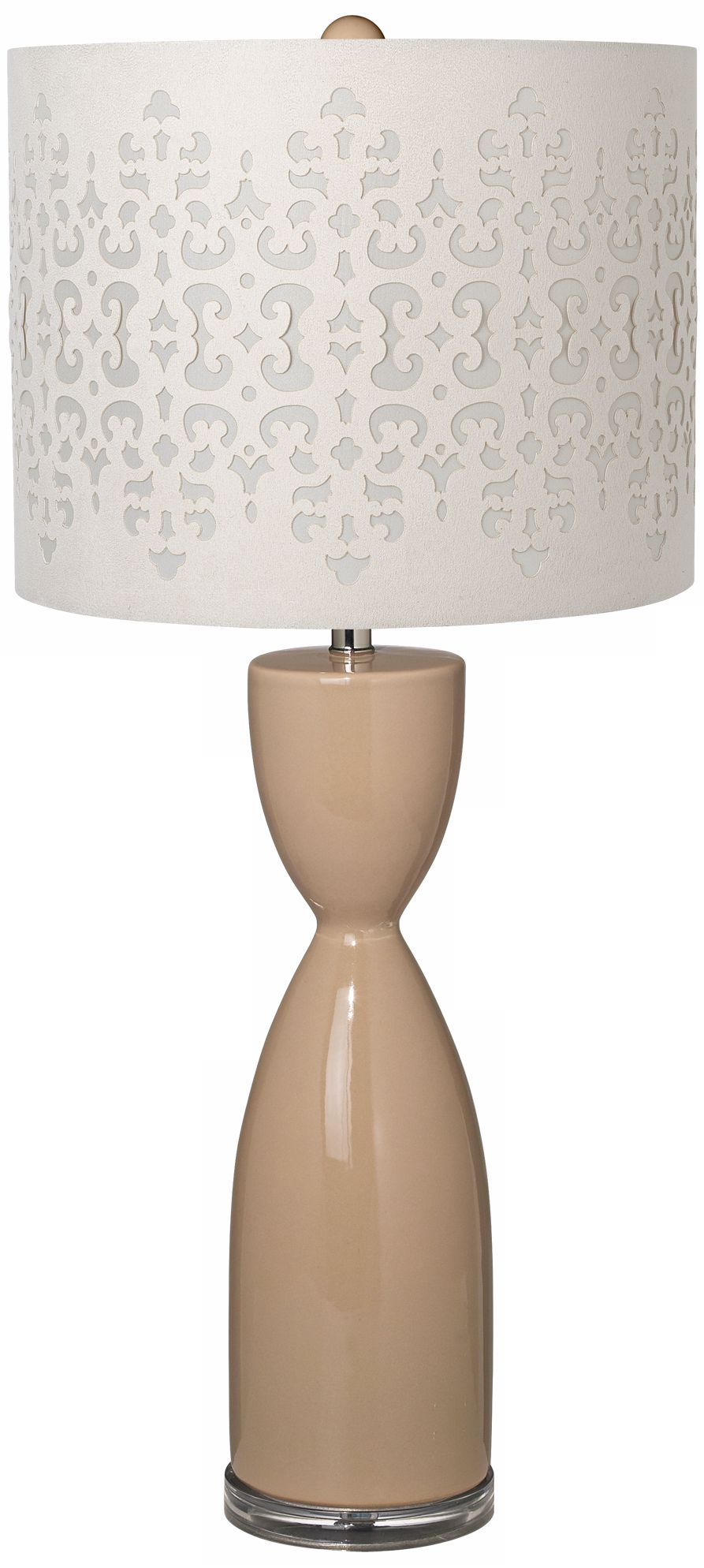 Ivory Laser Cut Shade Hourglass Ceramic Sand Table Lamp