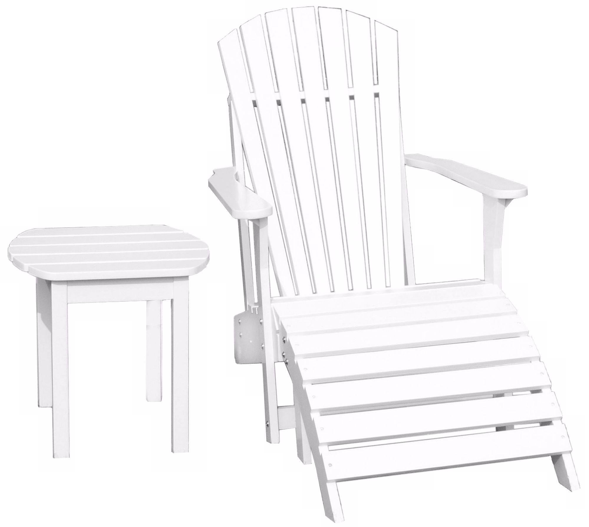 Set of 3 White Adirondack Chair Footrest and Side Table