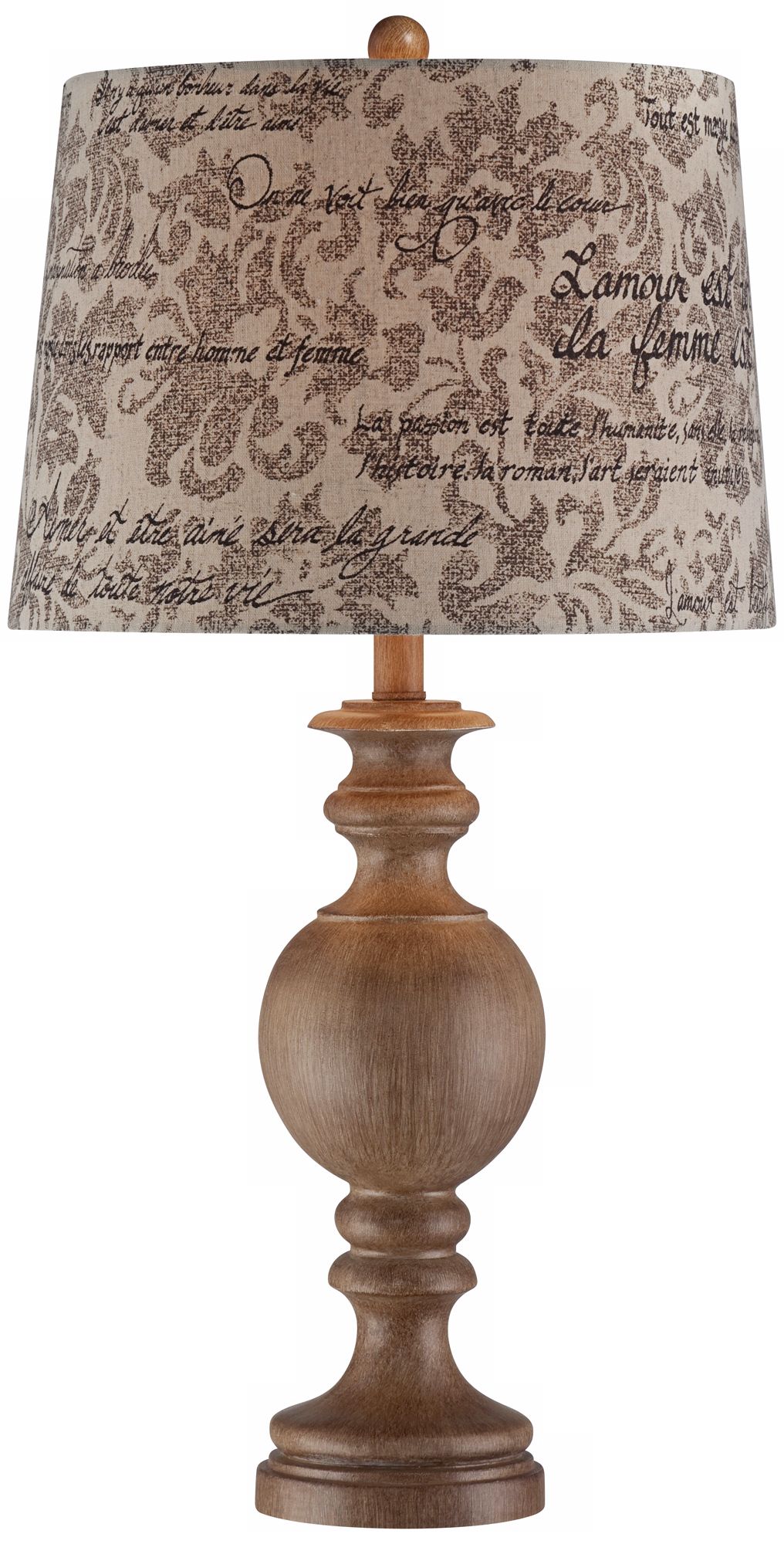 Weathered Wood Finish French Script Shade Table Lamp
