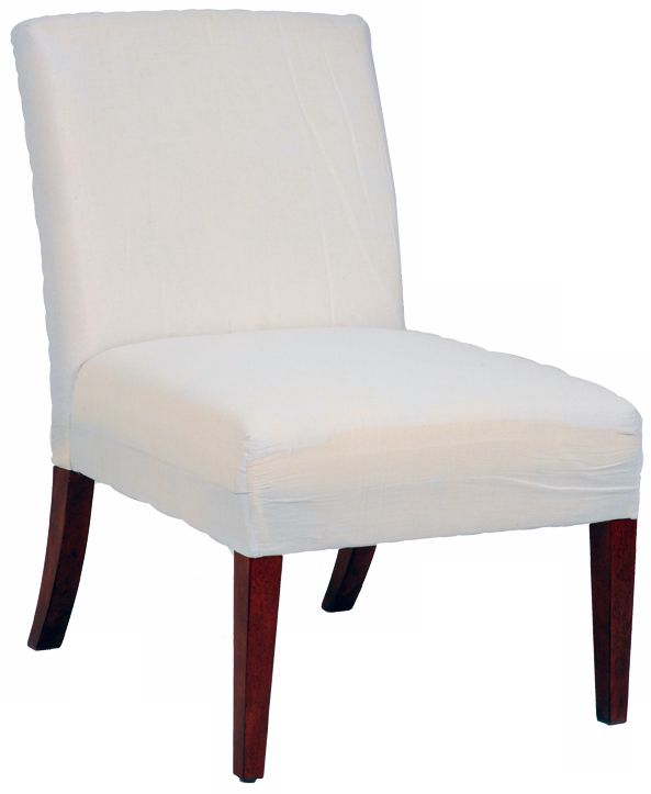 Muslin Covered Cherry Leg Armless Slipper Chair