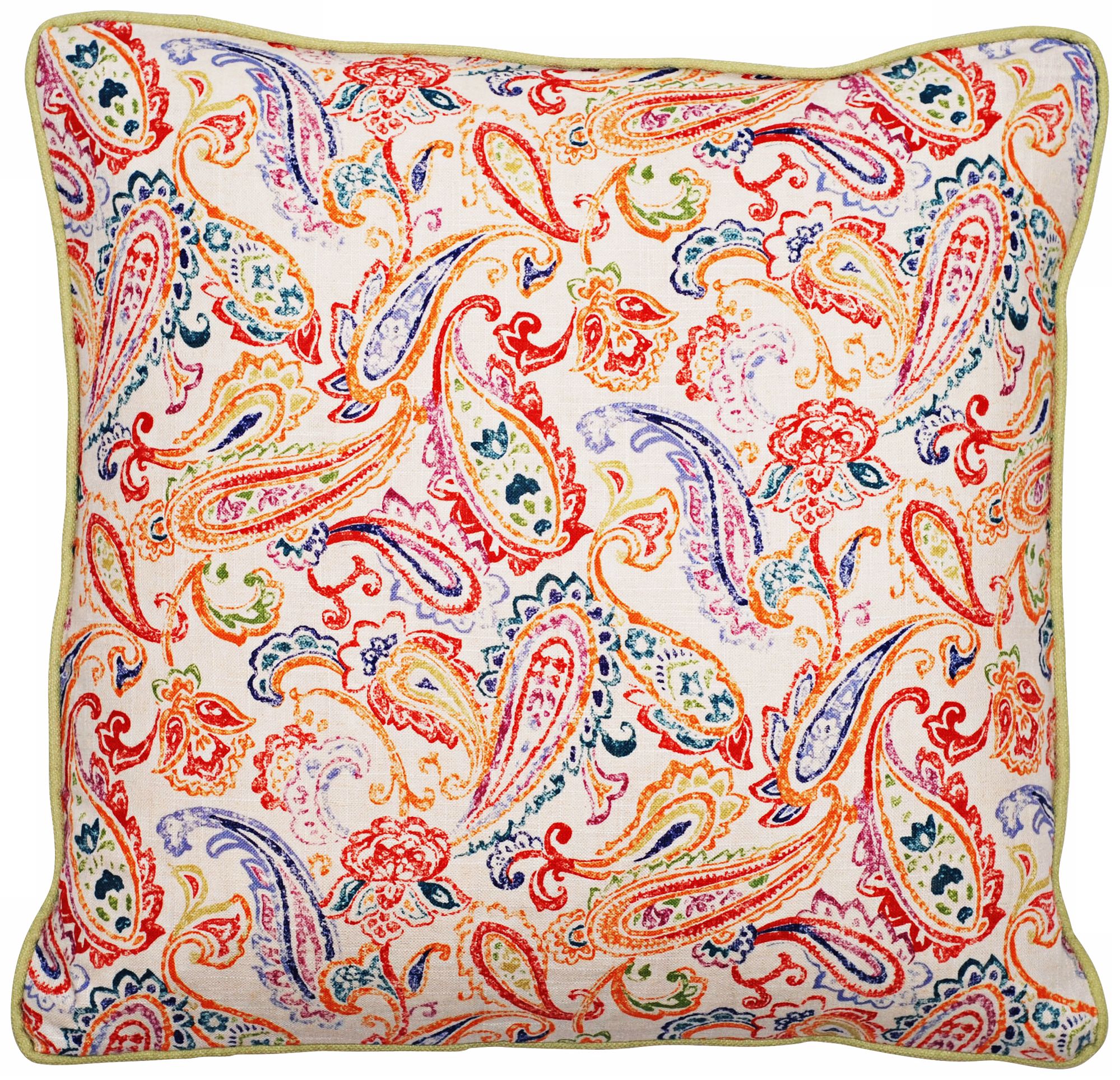 Bali Multicolor Bright Paisley 22" Square Linen Throw Pillow