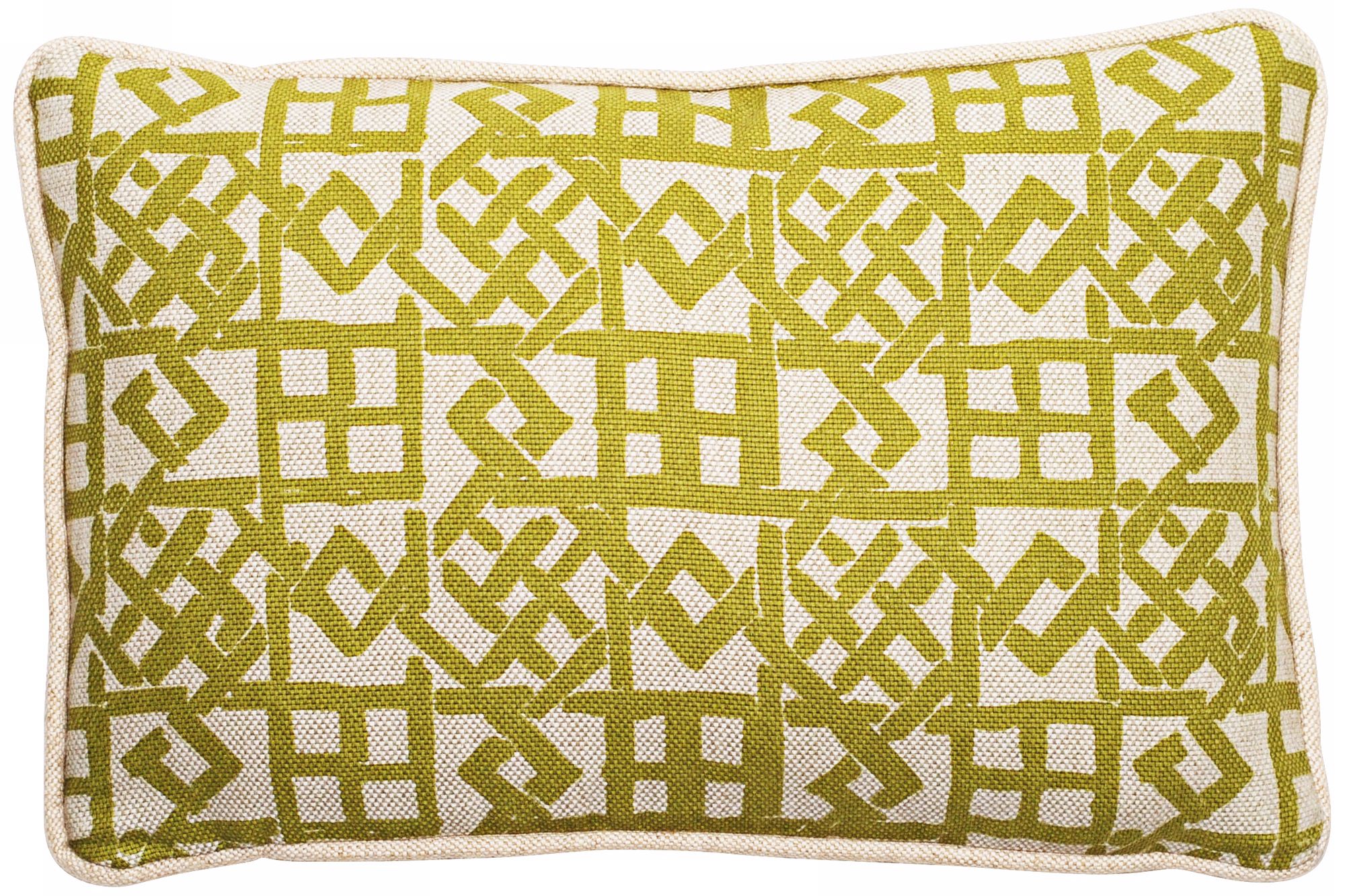 Modern Lattice Green and Natural 17" Wide Lumbar Pillow