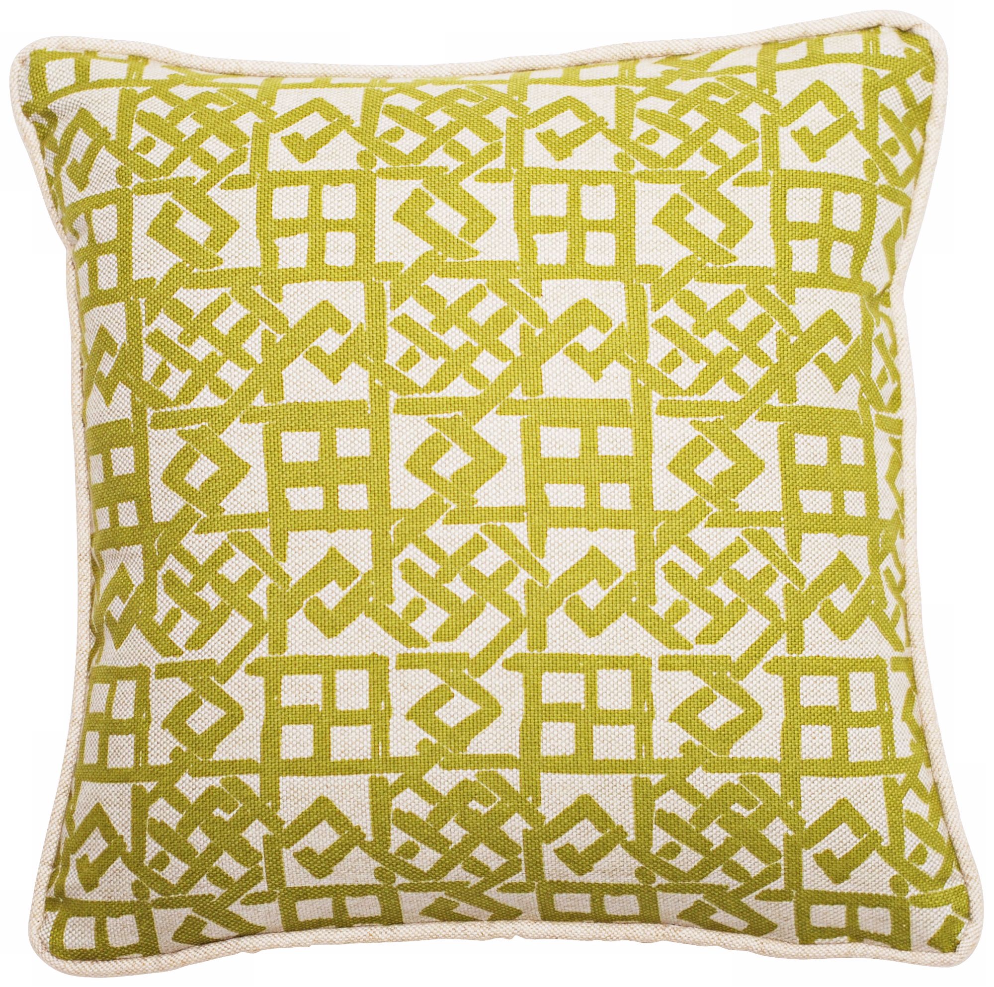 Modern Lattice Green and Natural 18" Square Throw Pillow
