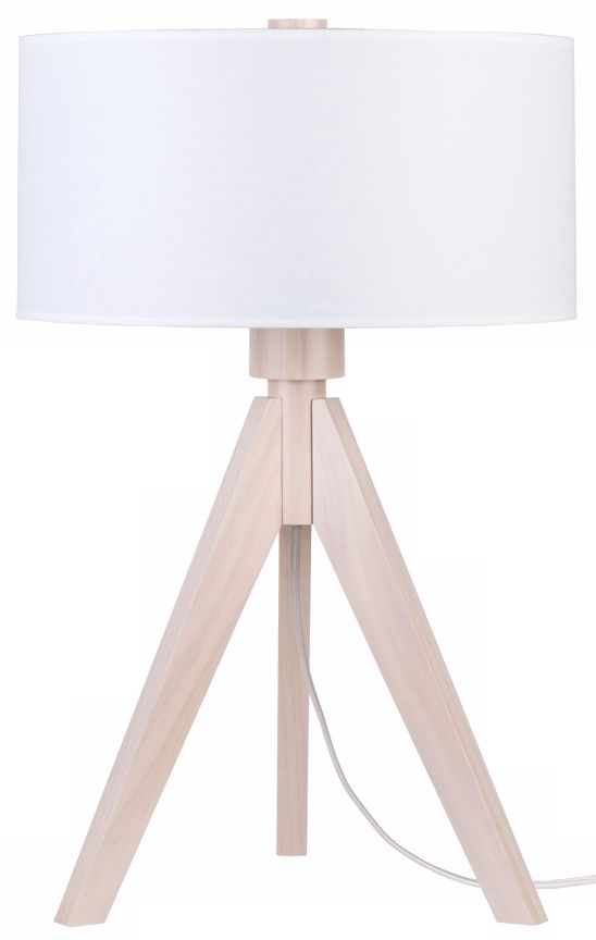 Lights Up! Woody Pickled White Linen Shade Table Lamp