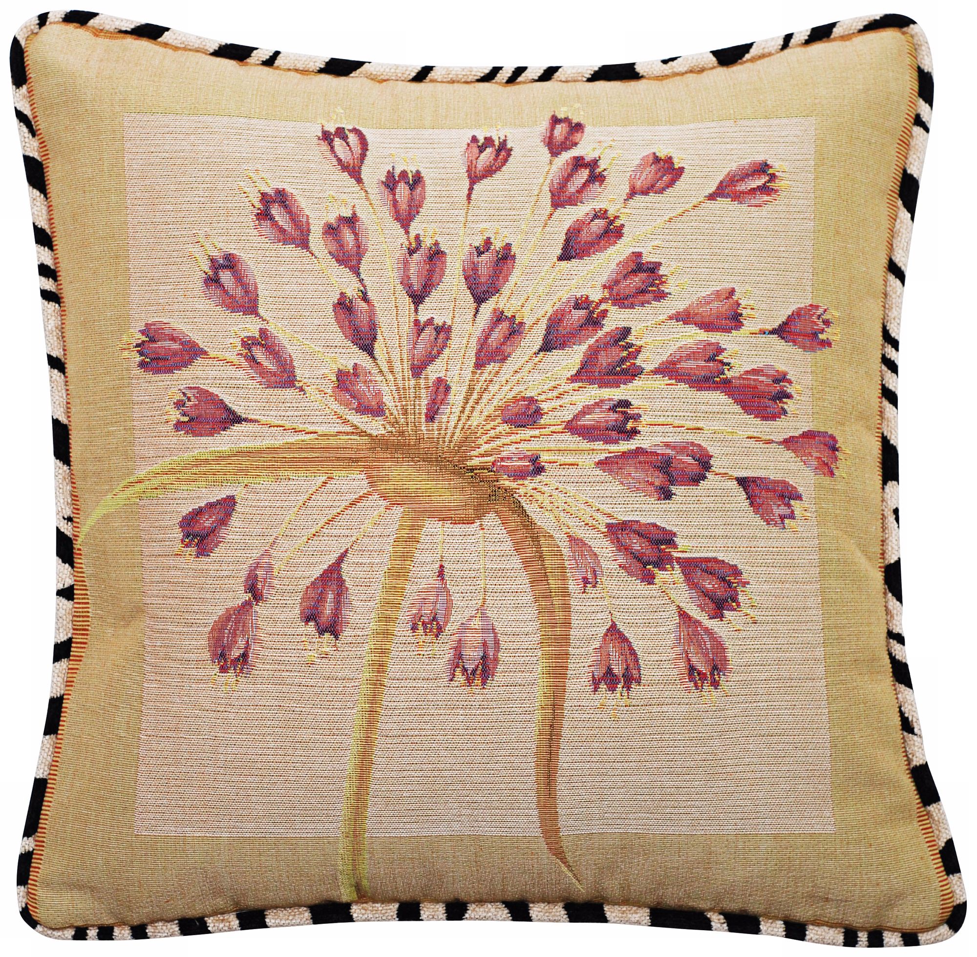 Purple Dragon Lily and Zebra Trim 19" Square Accent Pillow