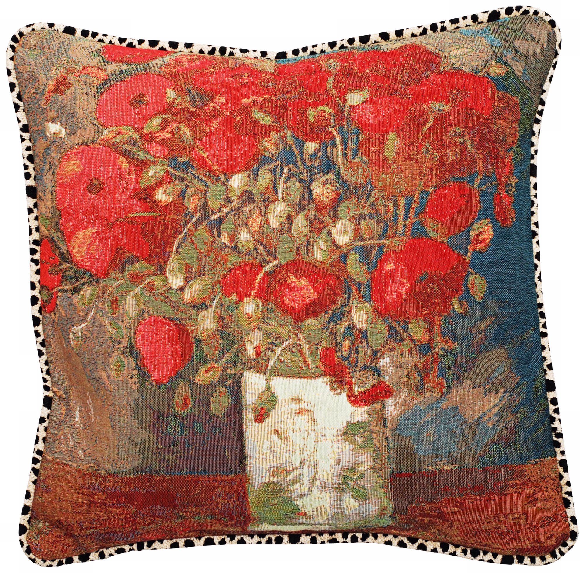 Van Gogh Poppies Velvet Animal Print 19" Square Throw Pillow