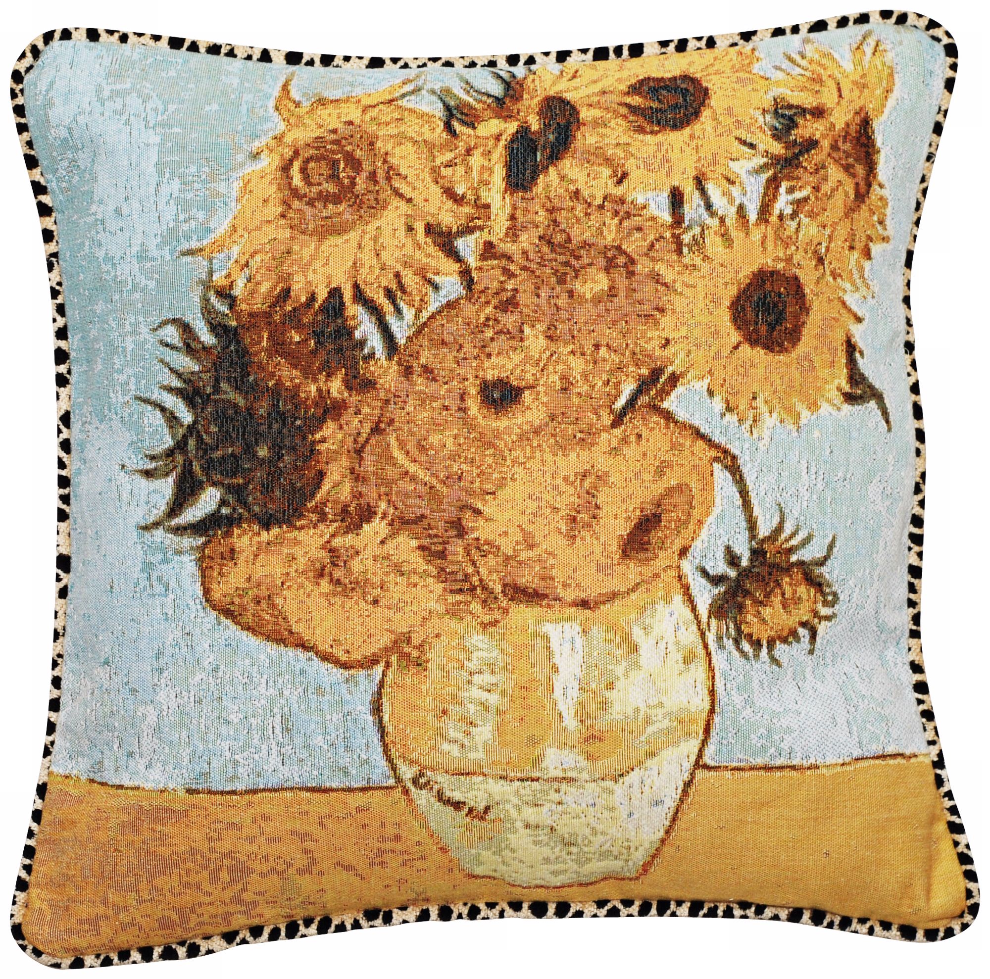 Van Gogh Sunflowers Animal Print 19" Square Throw Pillow