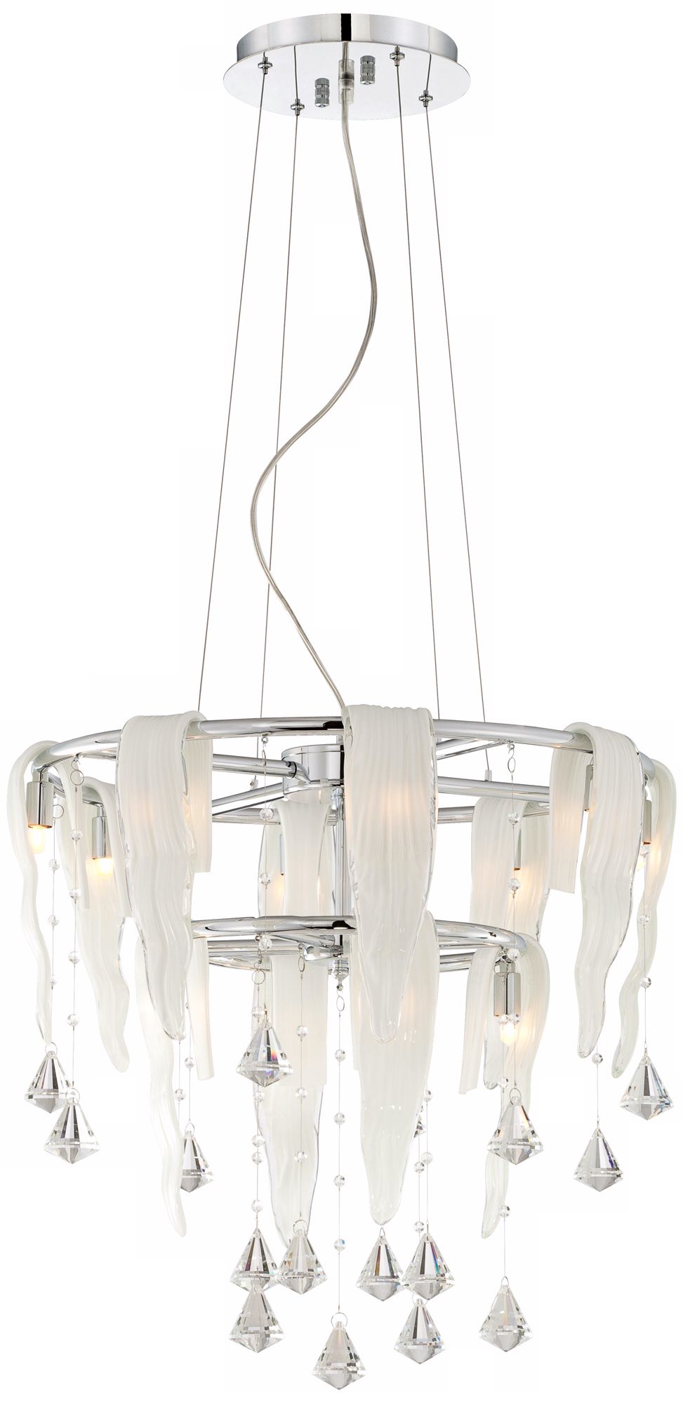 Chrome Rippled Glass Crystal Drops 19 3/4" Wide Chandelier