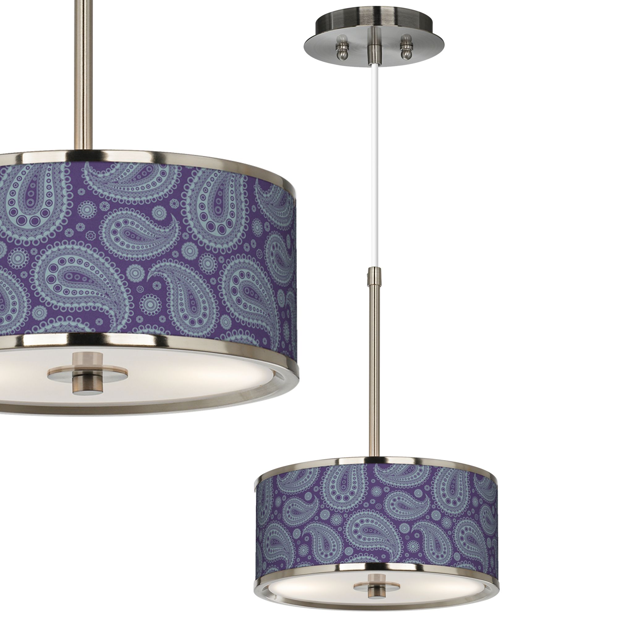 Purple Paisley Linen Giclee Glow 10 1/4" Wide Pendant Light