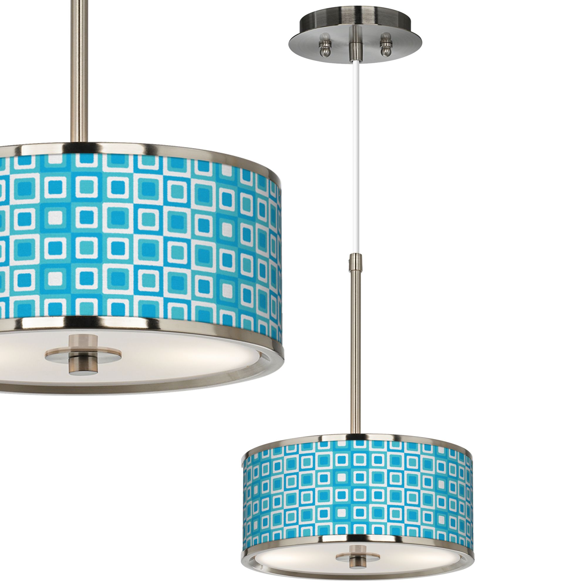 Blue Boxes Linen Giclee Glow 10 1/4" Wide Pendant Light