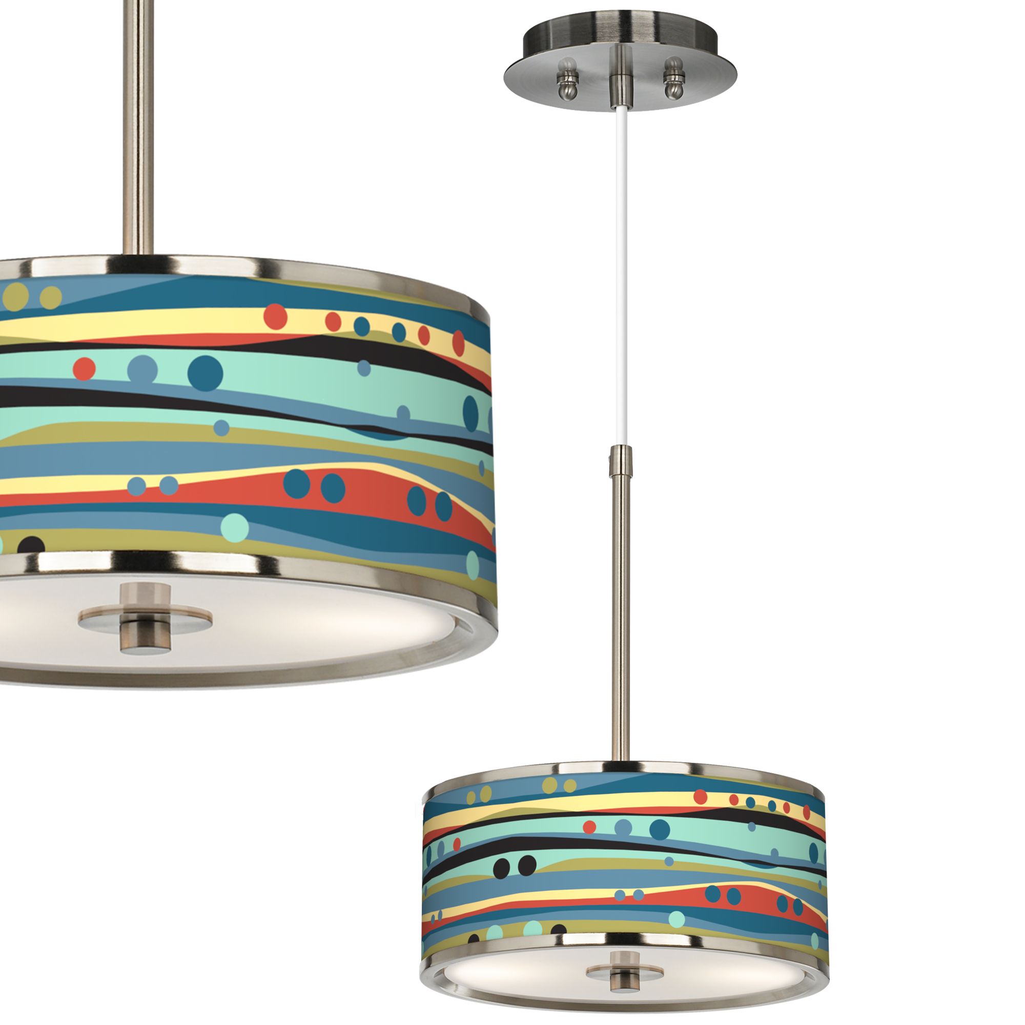 Retro Dots & Waves Giclee Glow 10 1/4" Pendant Light