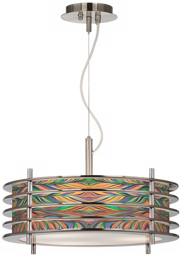Exotic Peacock Giclee Glow Louvered Pendant Light