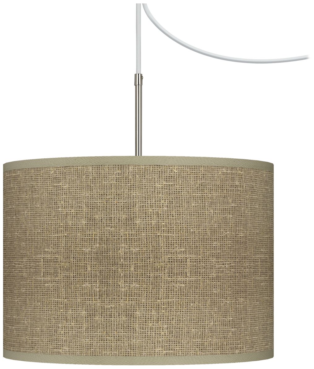 Burlap Print Giclee Glow Swag Style Plug-In Chandelier