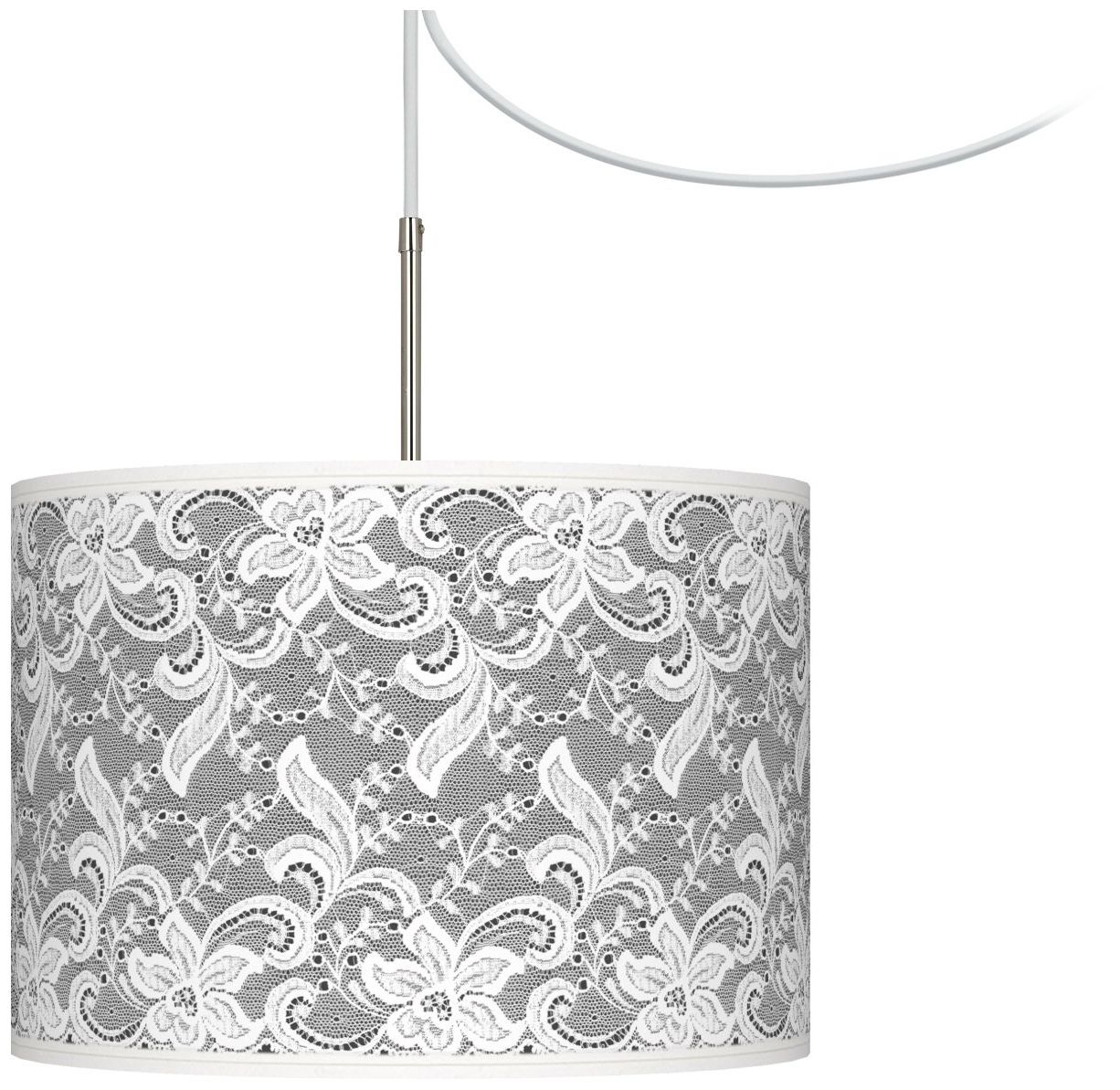 White Lace Giclee Glow Swag Style Plug-In Chandelier