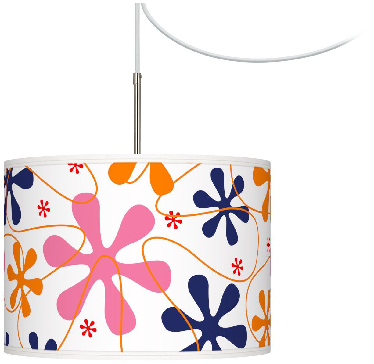 Retro Pink Giclee Glow Swag Style Plug-In Chandelier