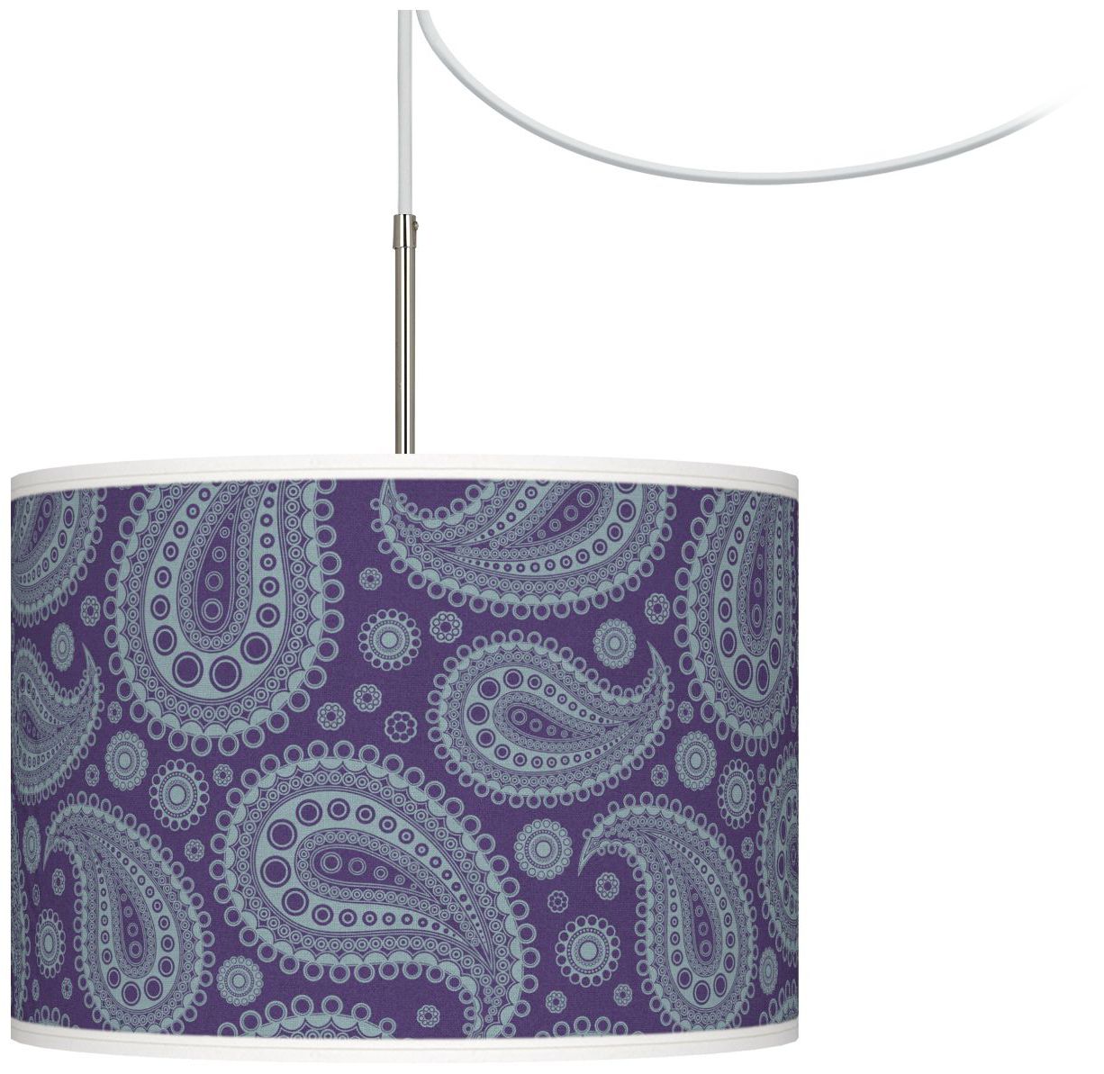 Purple Paisley Linen Giclee Glow Swag Plug-In Chandelier