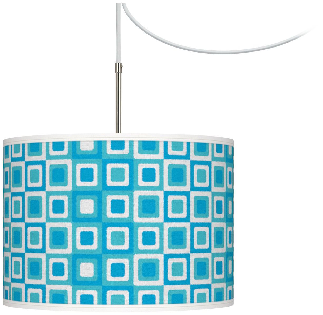 Blue Boxes Linen Giclee Glow Swag Style Plug-In Chandelier