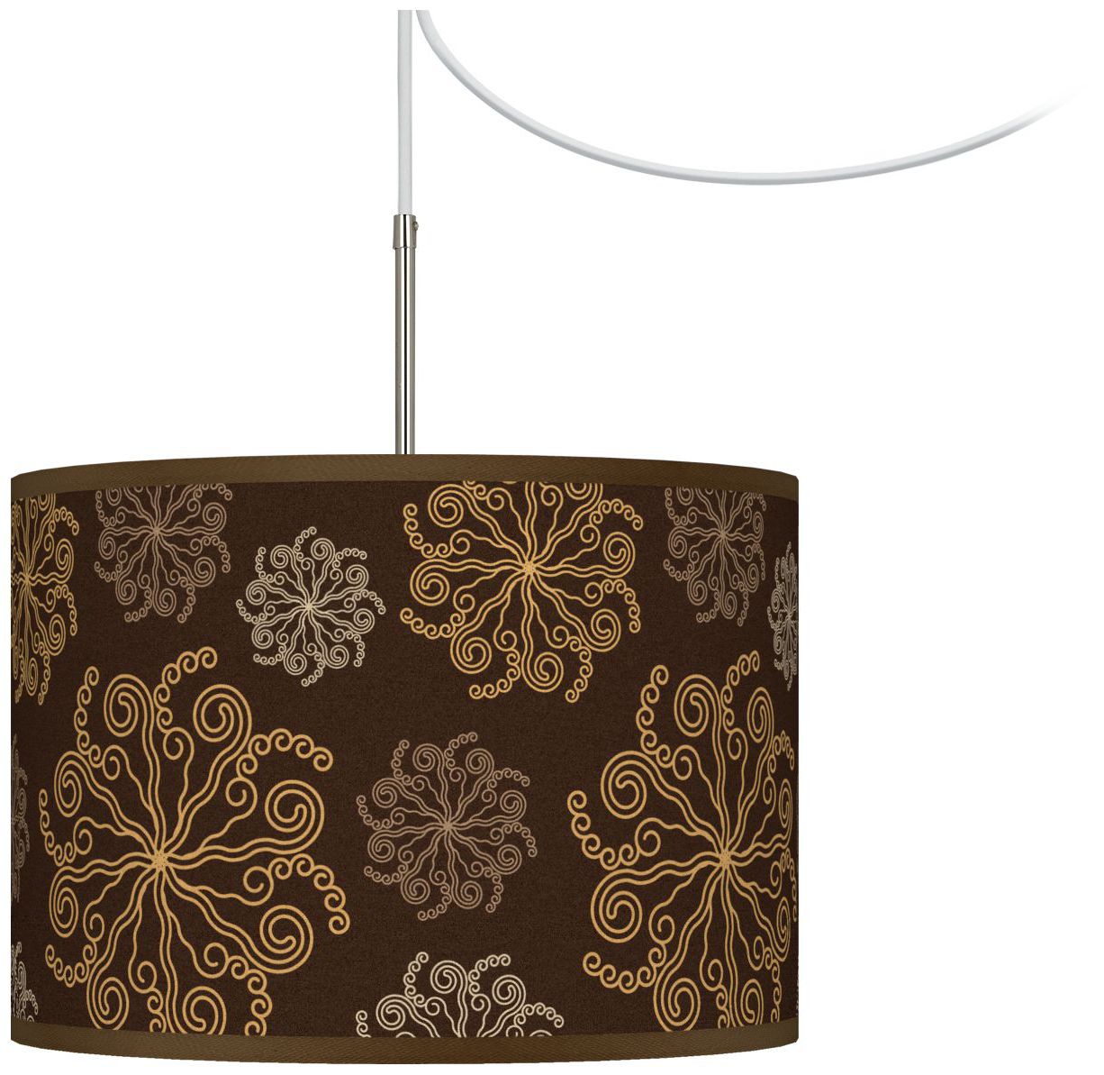 Chocolate Blossom Linen Giclee Glow Swag Plug-In Chandelier