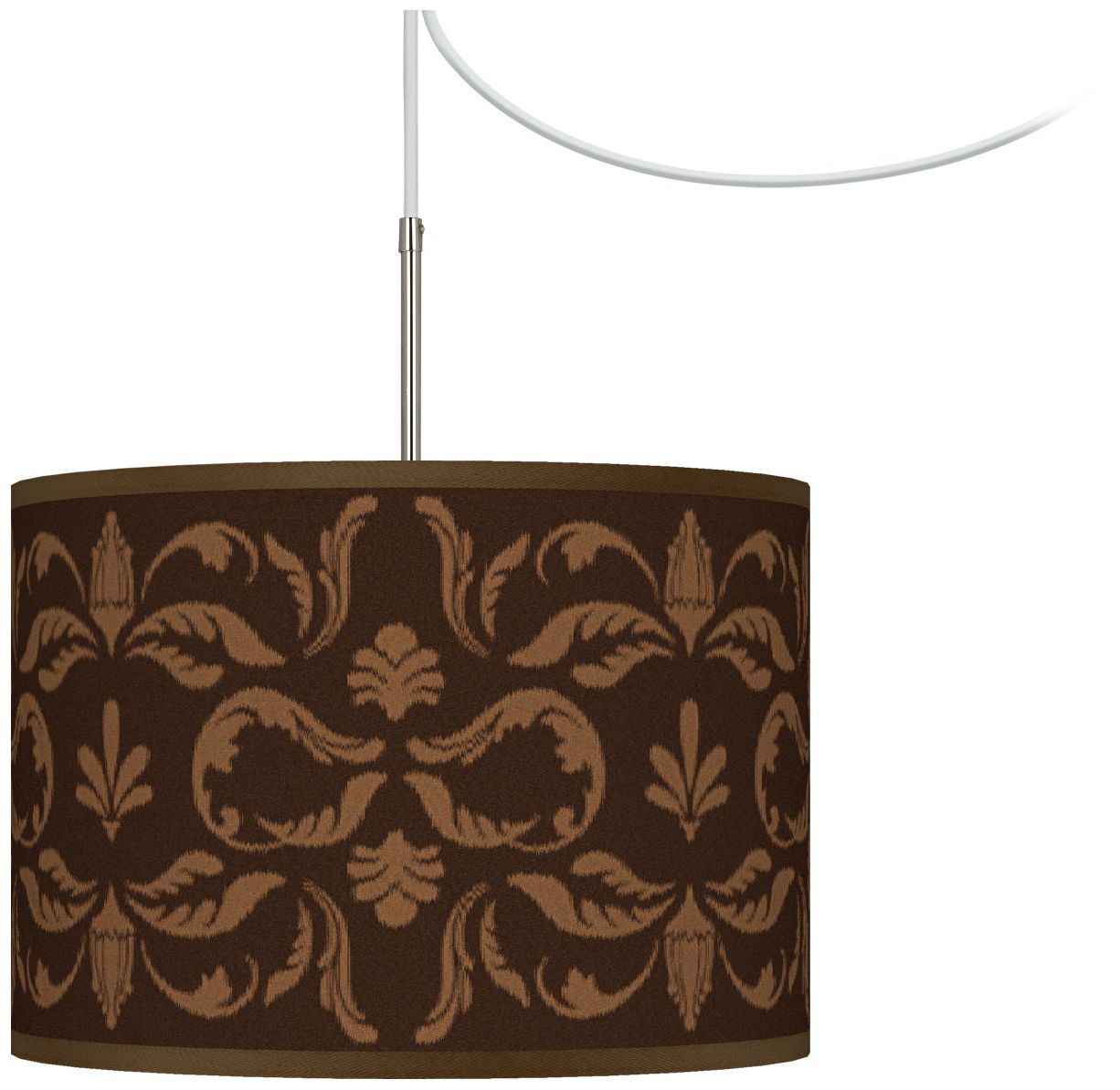 Mocha Flourish Linen Giclee Glow Swag Plug-In Chandelier