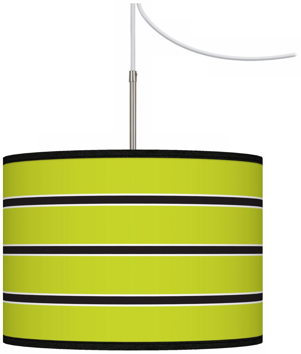 Bold Lime Green Stripe Giclee Glow Swag Plug-In Chandelier