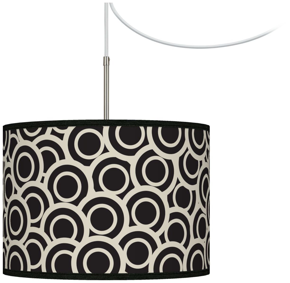 Black and Ivory Circlets Giclee Glow Swag Plug-In Chandelier