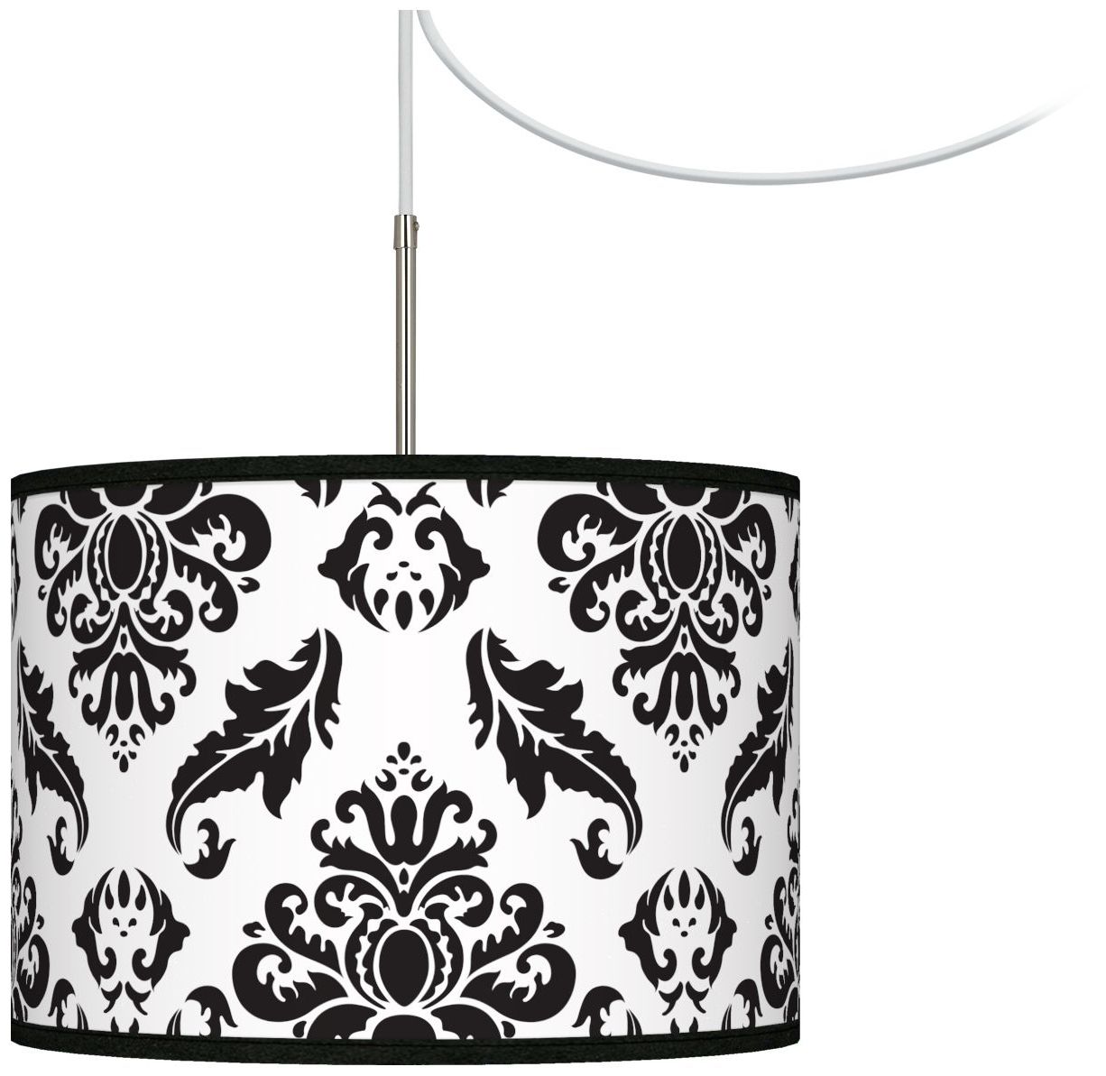 Black Filigree Giclee Glow Swag Style Plug-In Chandelier