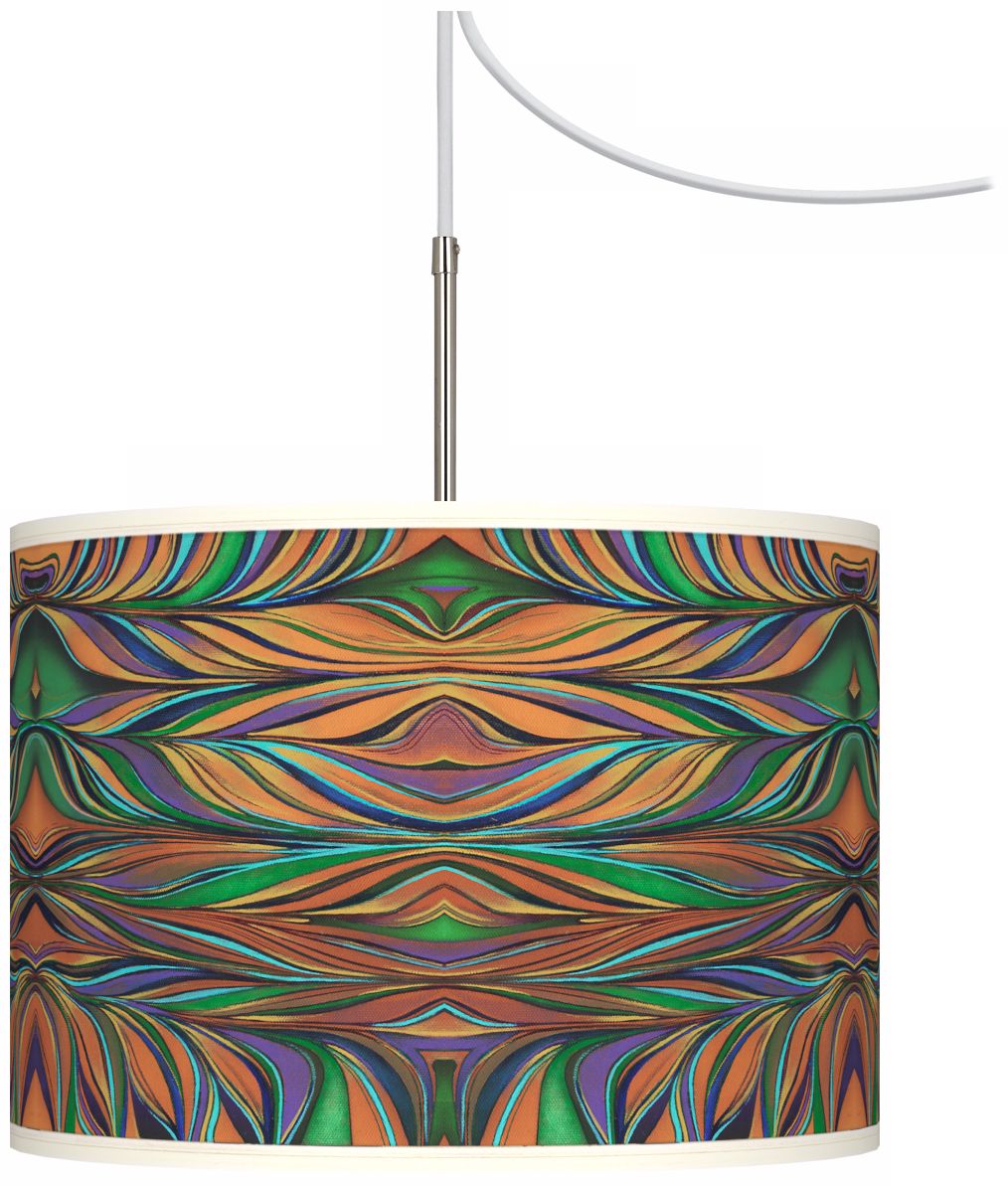 Exotic Peacock Giclee Glow Swag Style Plug-In Chandelier