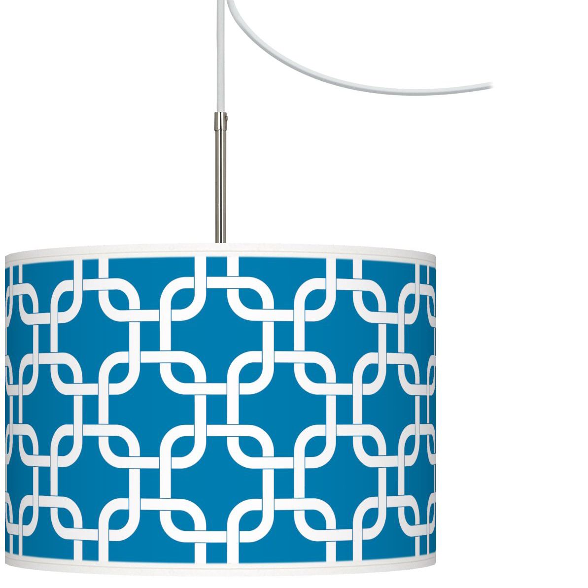 Blue Lattice Giclee Glow Swag Style Plug-In Chandelier