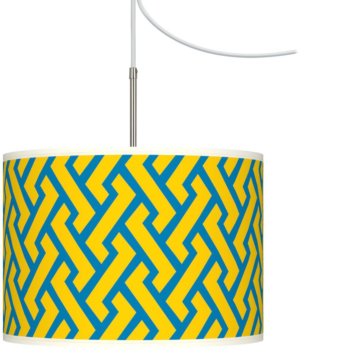 Yellow Brick Weave Giclee Glow Swag Style Plug-In Chandelier