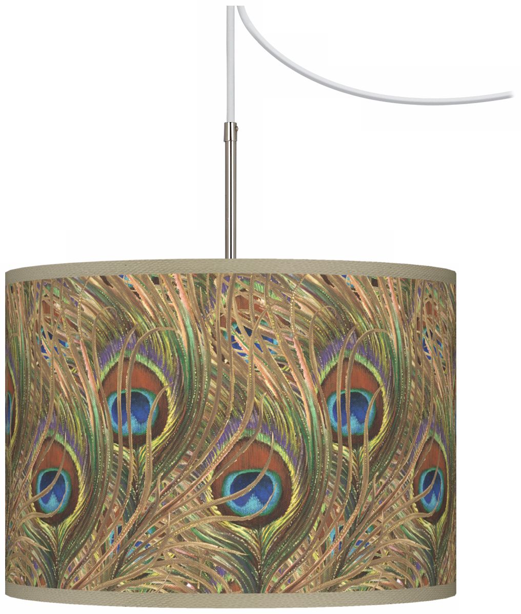 Iridescent Feather Giclee Glow Swag Style Plug-In Chandelier
