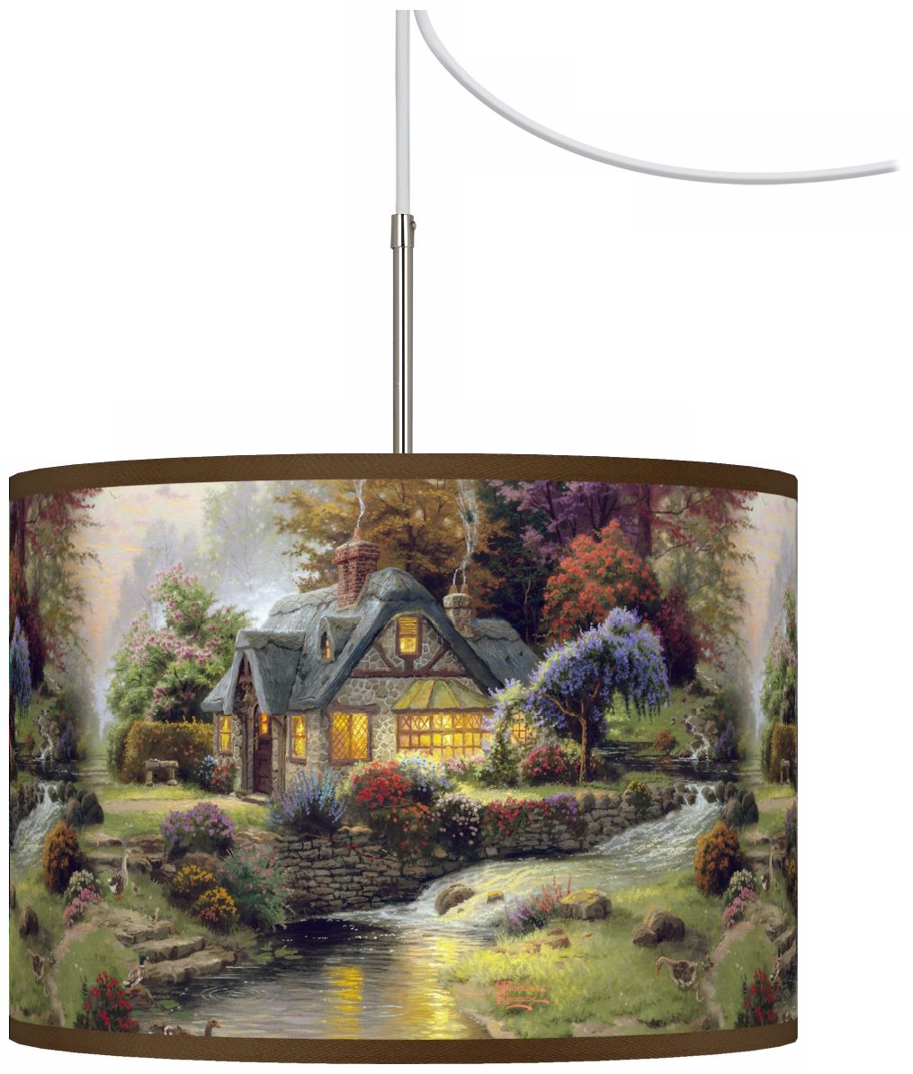 Thomas Kinkade Stillwater Cottage Giclee Plug-In Swag Chandelier
