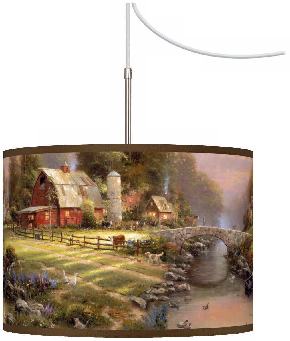 Thomas Kinkade Sunset at Riverbend Farm Plug-In Swag Chandelier