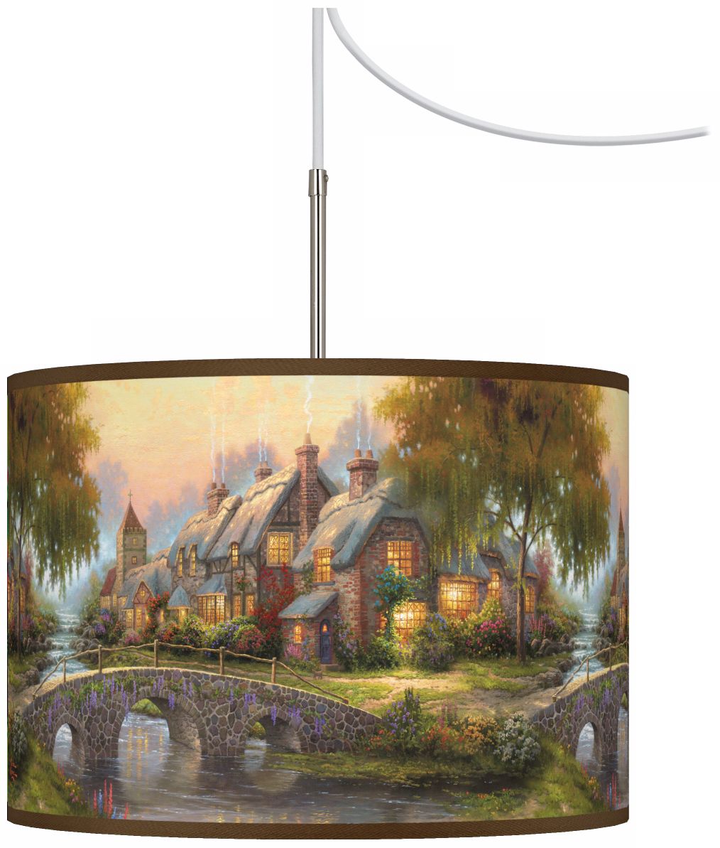 Thomas Kinkade Cobblestone Bridge Plug-In Swag Chandelier