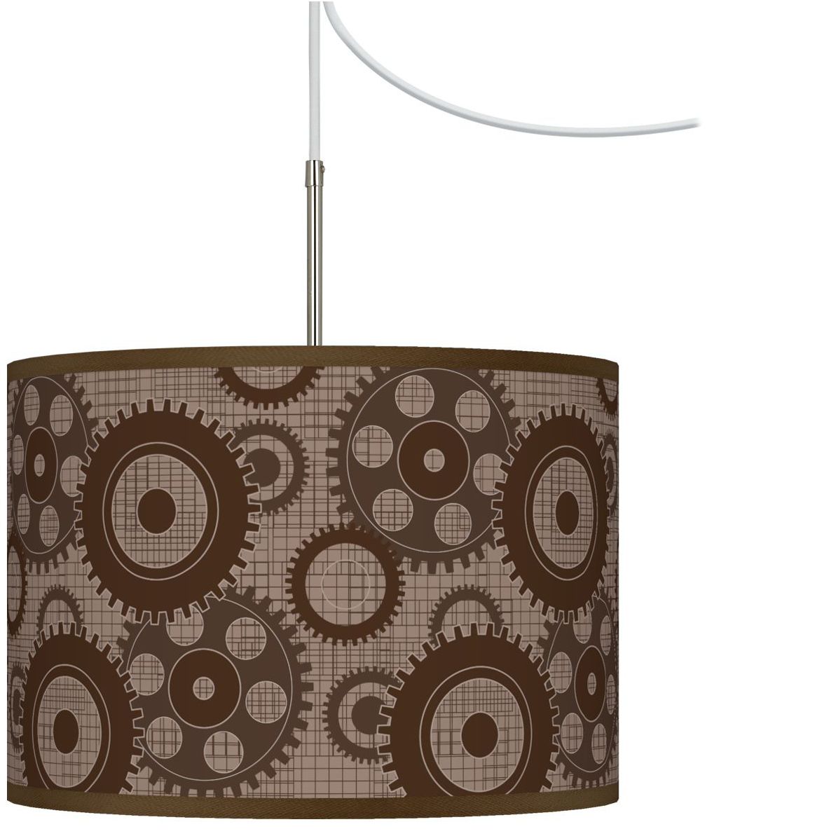 Industrial Gears Giclee Glow Swag Style Plug-In Chandelier