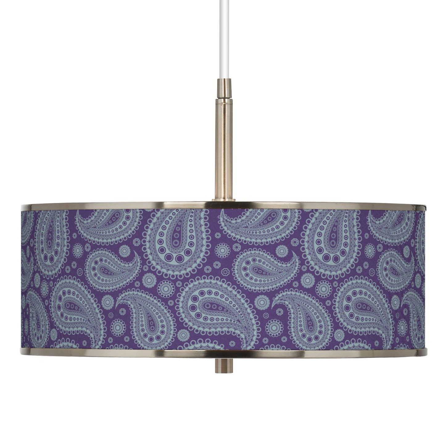 Purple Paisley Linen Giclee Glow 16" Wide Pendant Light