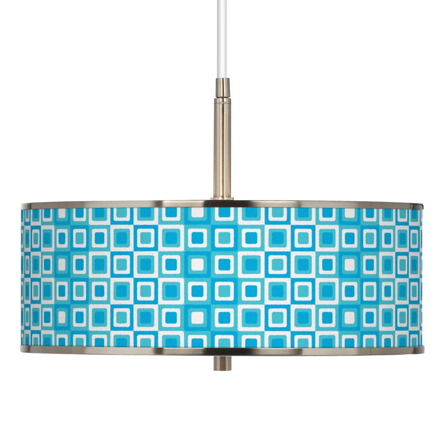 Blue Boxes Linen Giclee Glow 16" Wide Pendant Light