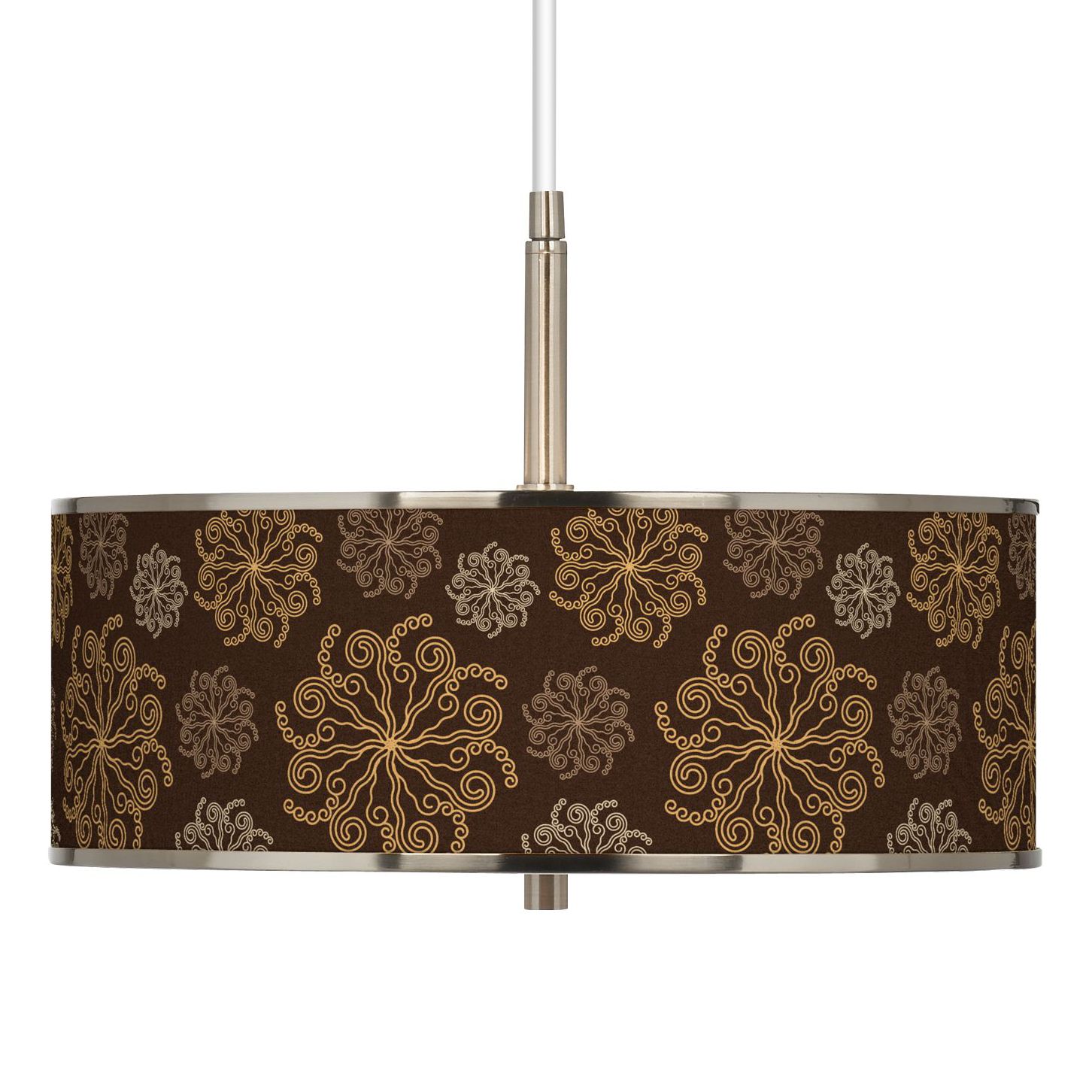 Chocolate Blossom Linen Giclee Glow 16" Wide Pendant Light