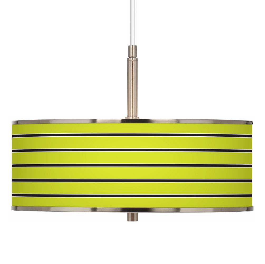 Bold Lime Green Stripe Giclee Glow 16" Wide Pendant Light