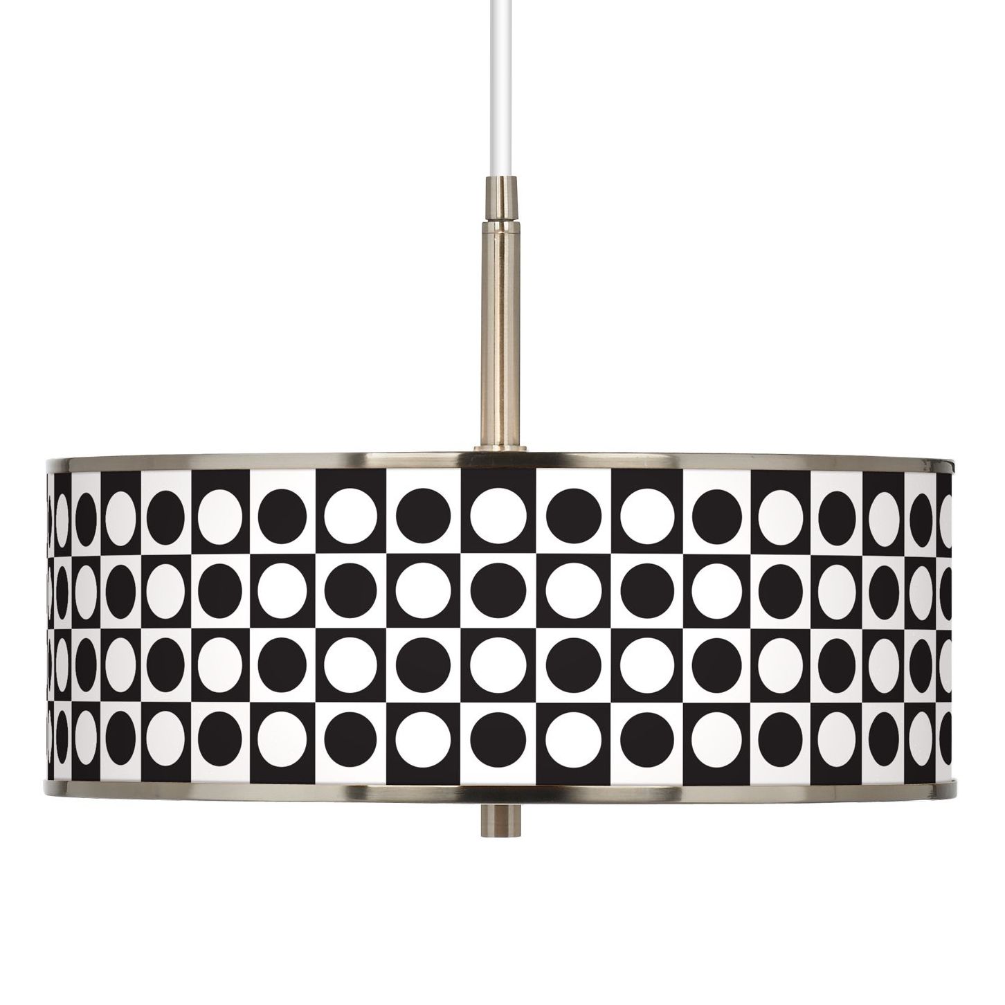 Black and White Dotted Squares Giclee Glow 16" Pendant Light