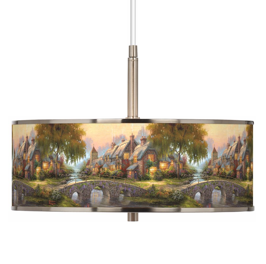 Thomas Kinkade Cobblestone Bridge 16" Giclee Glow Pendant