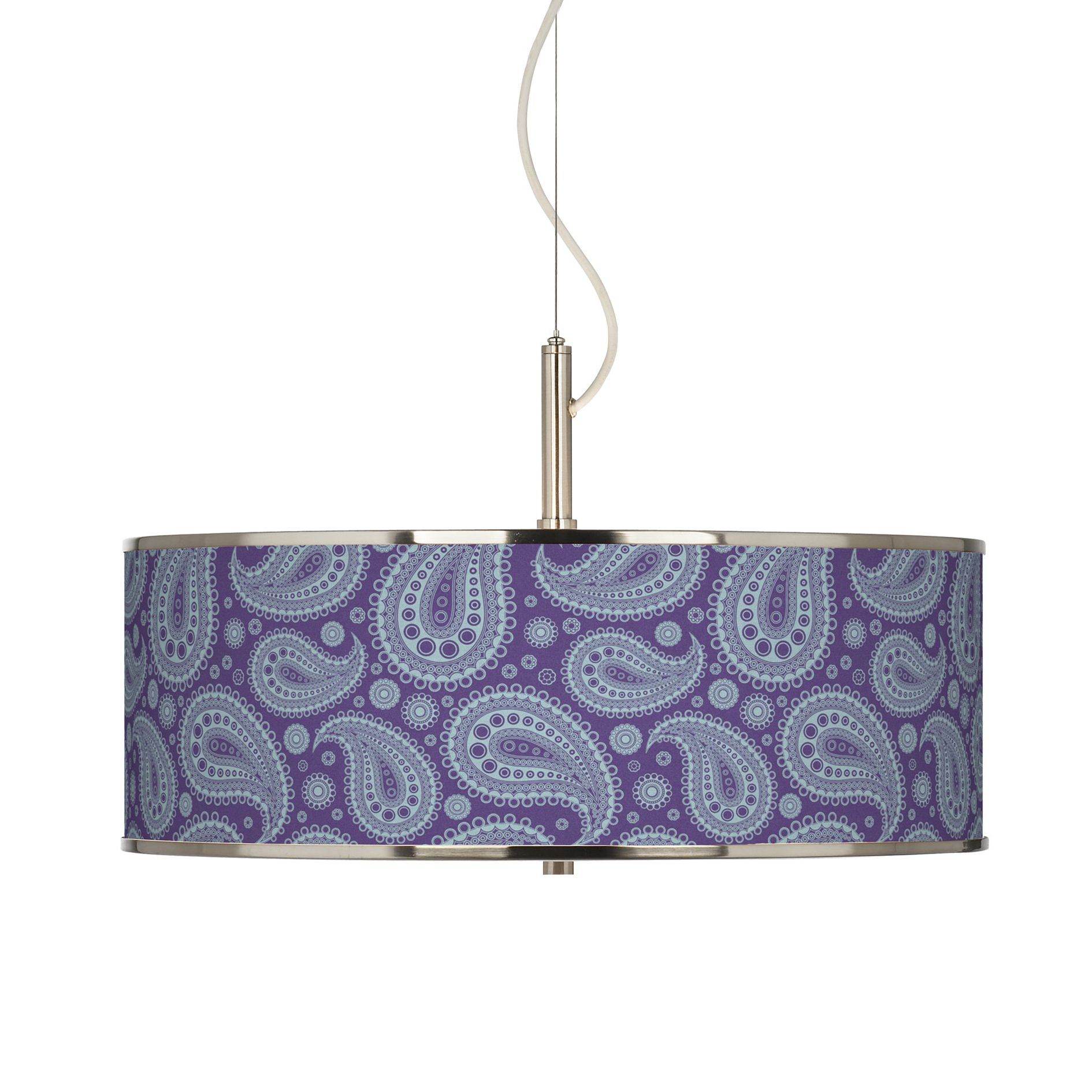 Purple Paisley Linen Giclee Glow 20" Wide Pendant Light