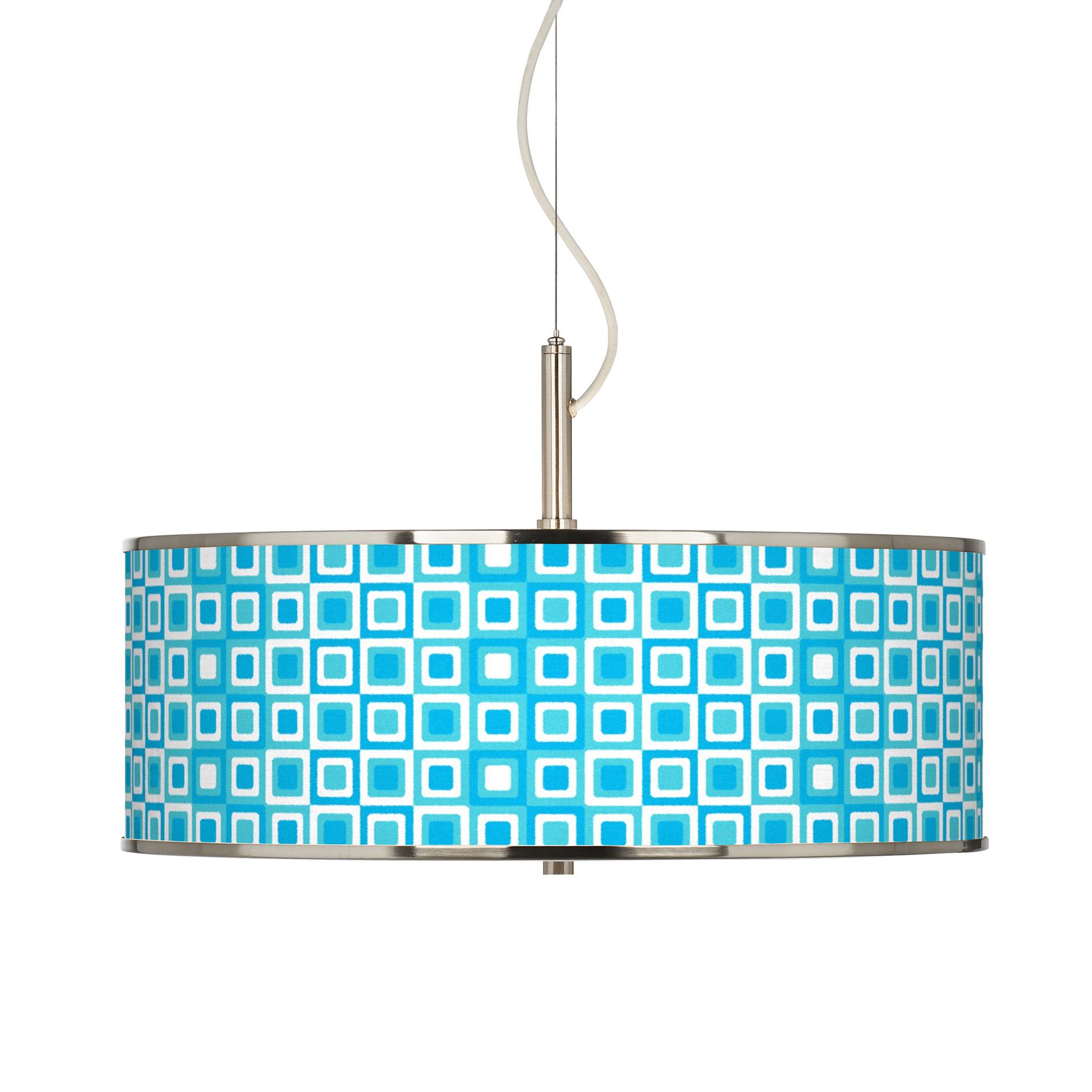 Blue Boxes Linen Giclee Glow 20" Wide Pendant Light