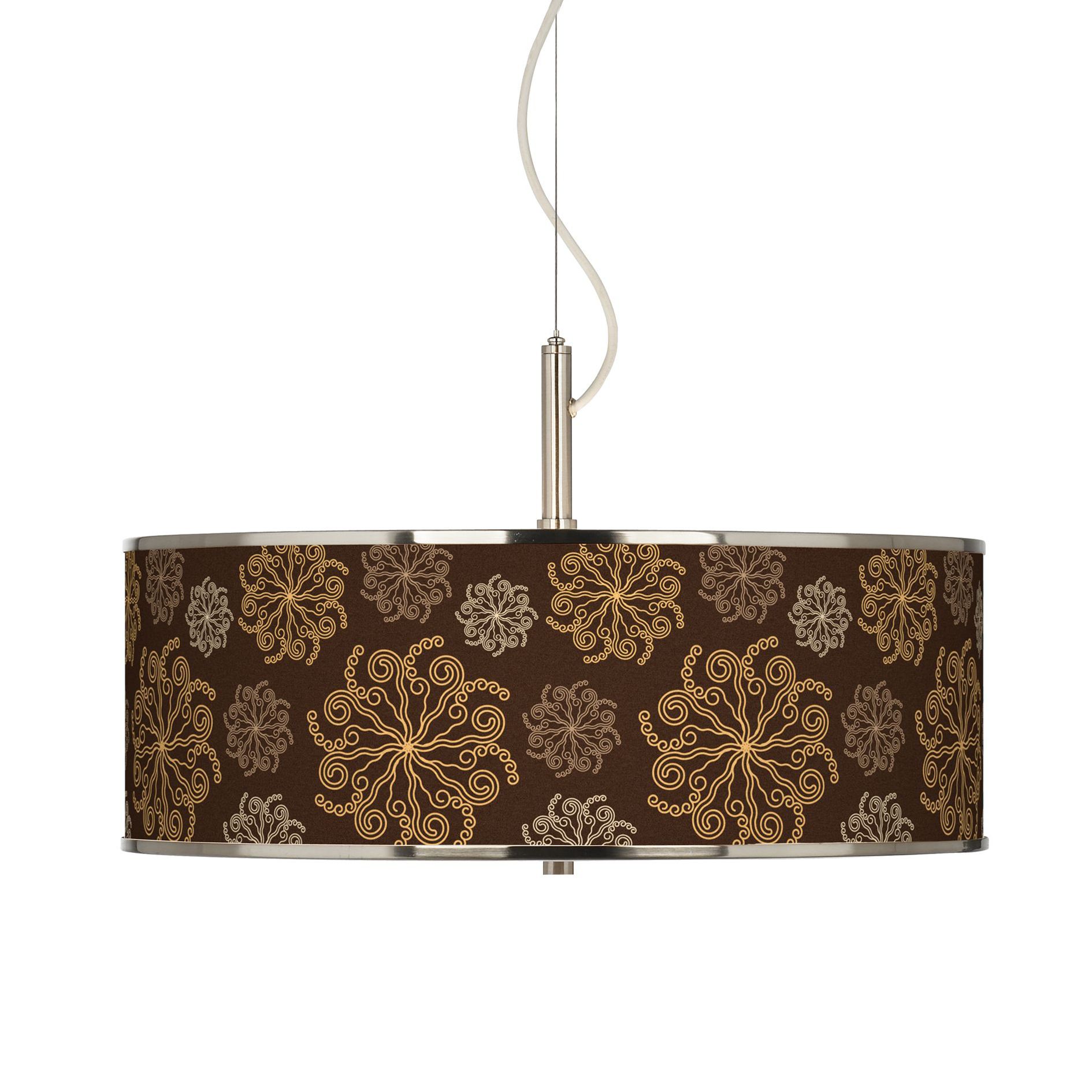 Chocolate Blossom Linen Giclee Glow 20" Wide Pendant Light