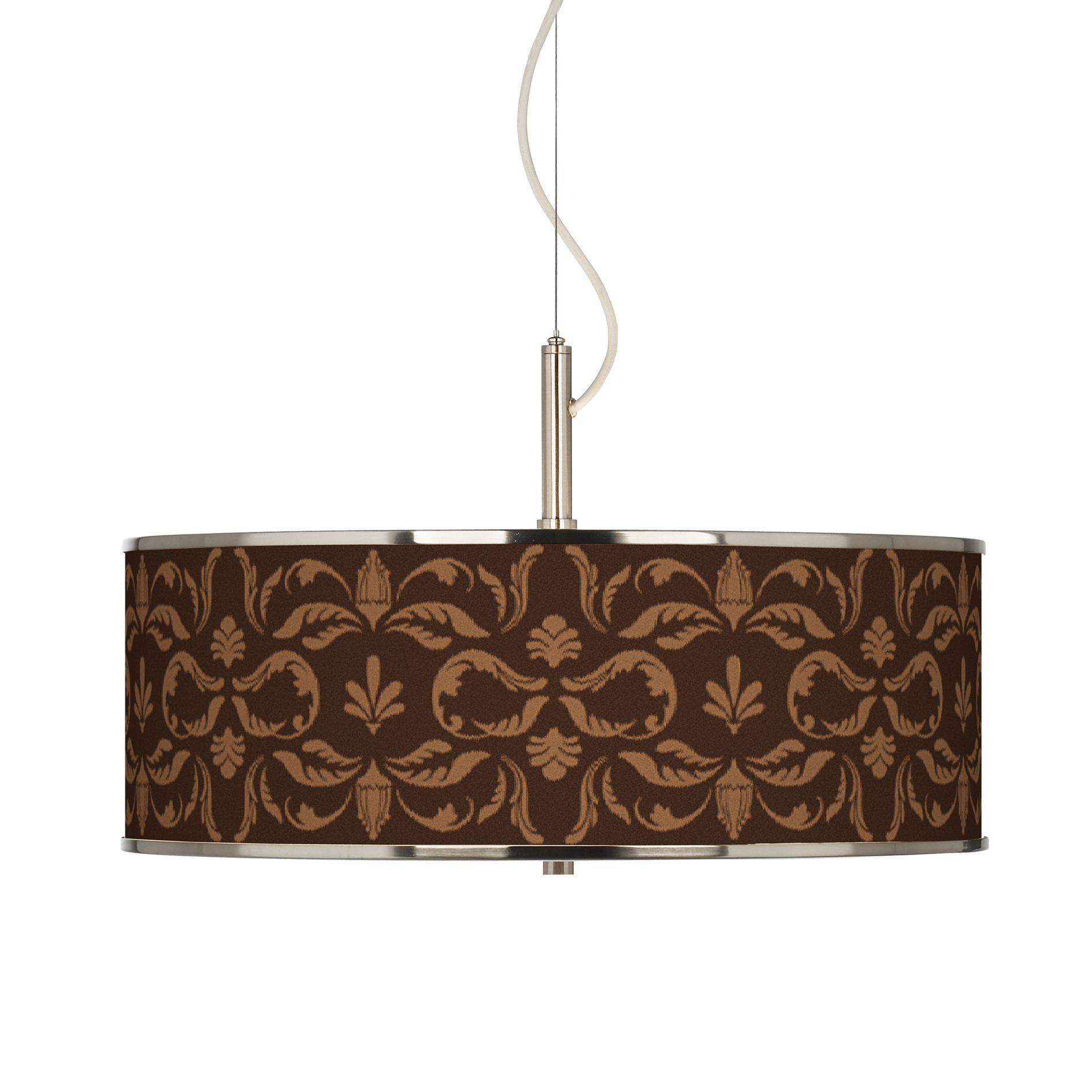 Mocha Flourish Linen Giclee Glow 20" Wide Pendant Light